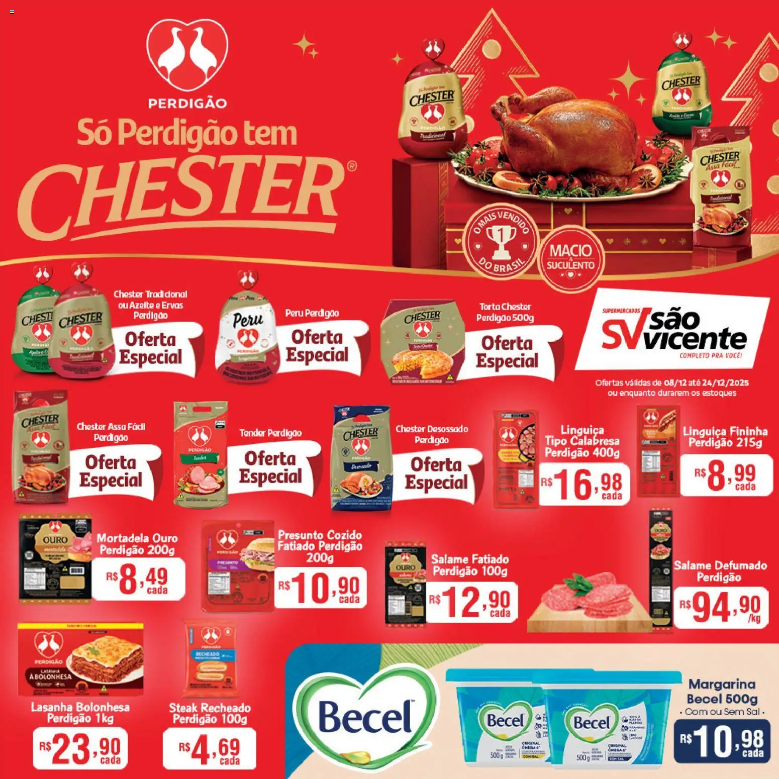 Supermercados São Vicente Folheto - válido de 08.12.2025 | Página: 1 | Produtos: Tender, Linguiça, Salame, Presunto
