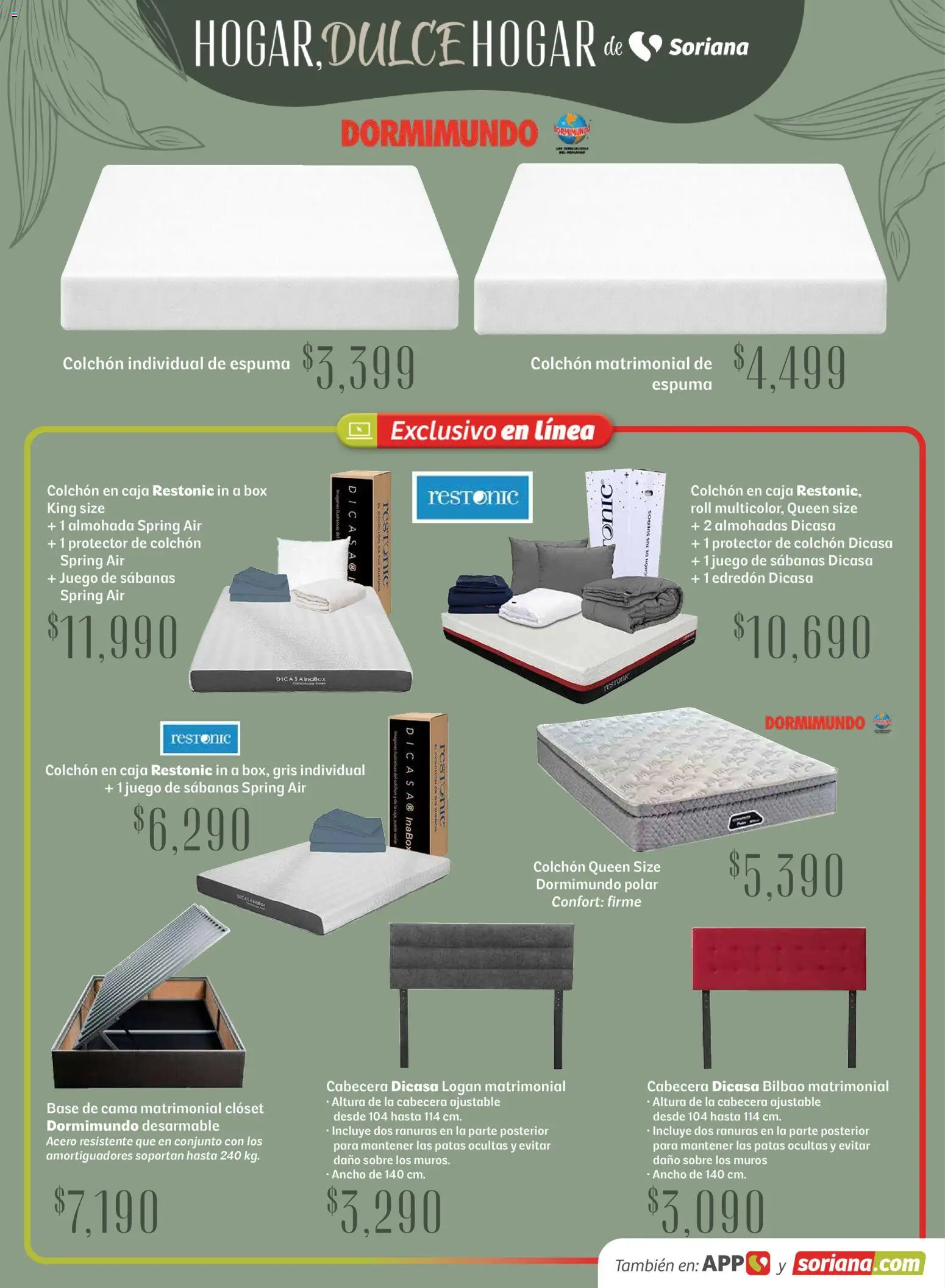 Nuevas ofertas de Soriana válidas en toda la República Mexicana desde el 15.04.2026. ¡Encuentra las mejores ofertas en Soriana Hogar Dulce Hogar Híper Nacional! | Página: 35 | Productos: Cabecera, Cama, Almohada, Conjunto