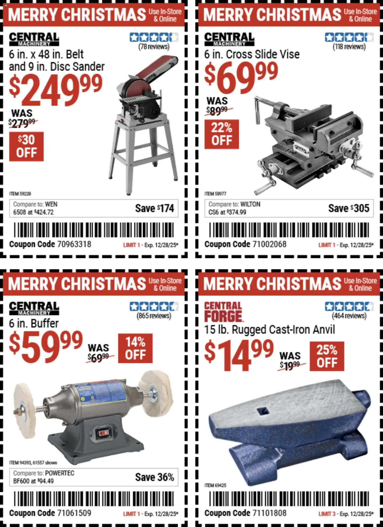 Harbor Freight Christmas Coupon Deals - valid from 15.12.2025 | Page: 5 | Products: Buffer, Sander, Belt