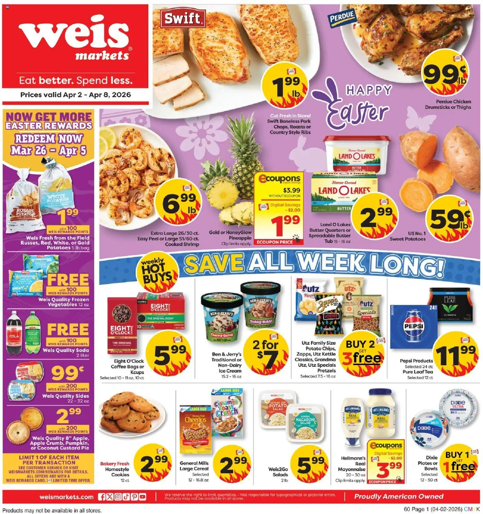 Weis Weekly Circular - PA - valid from 02.04.2026 | Page: 1 | Products: Clip, Butter, Pineapple, Vegetables