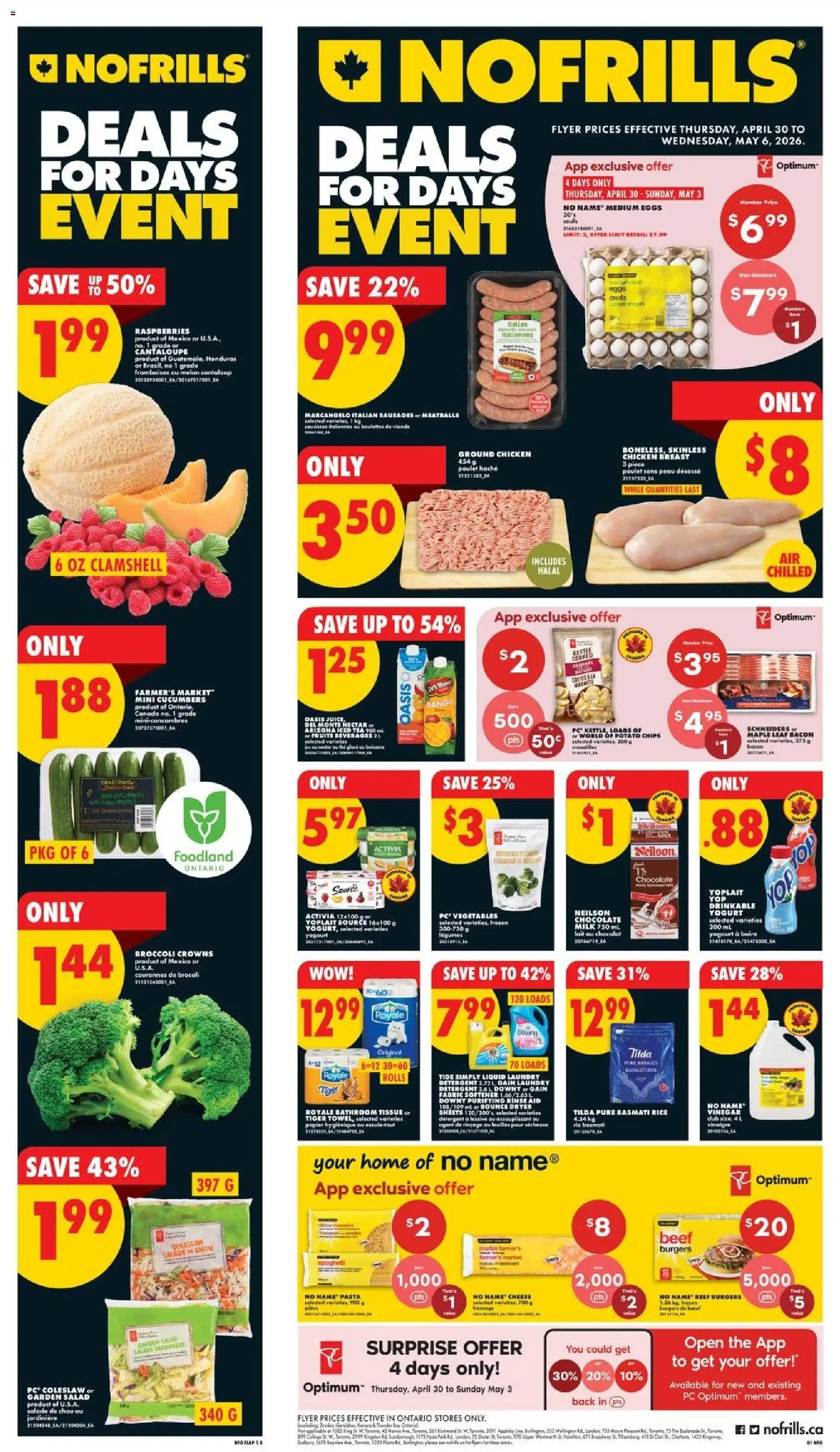 No Frills flyer valid from 30.04.2026 | Page: 1 | Products: Rice, Pasta, Dryer, Milk
