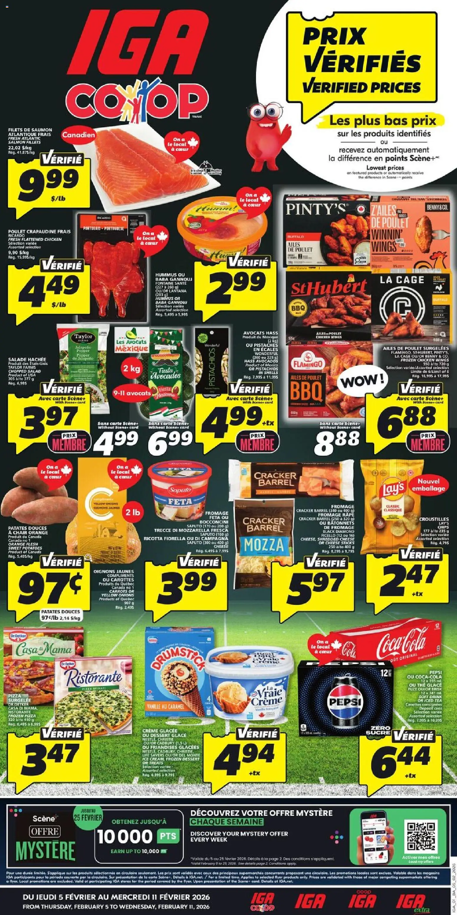 IGA flyer valid from 05.02.2026 | Page: 1 | Products: Tea, Chicken wings, Chair, Cheese