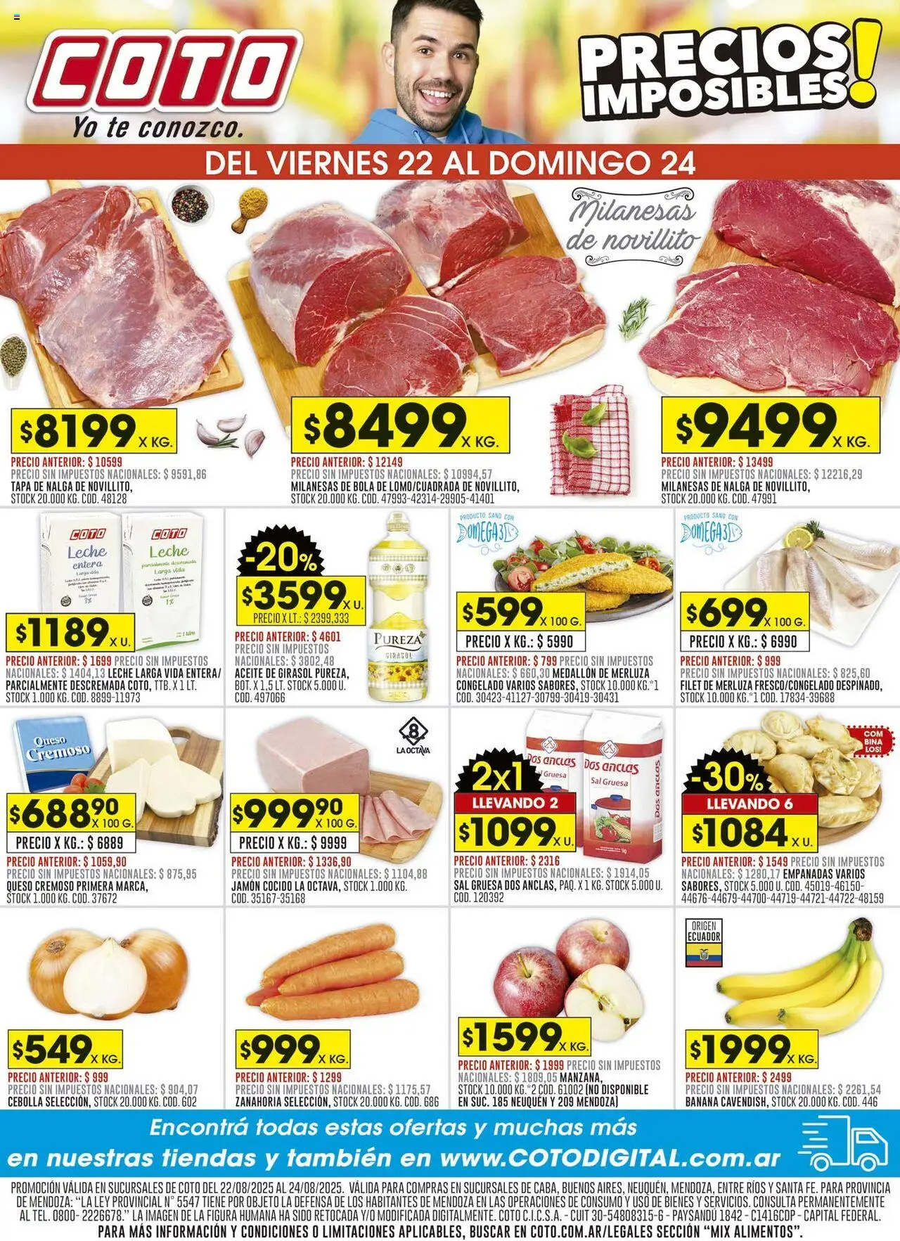 Coto Precios Imposibles │ válido desde el 22.08.2025 | Página: 1 | Productos: Cebolla, Leche, Té, Zanahoria