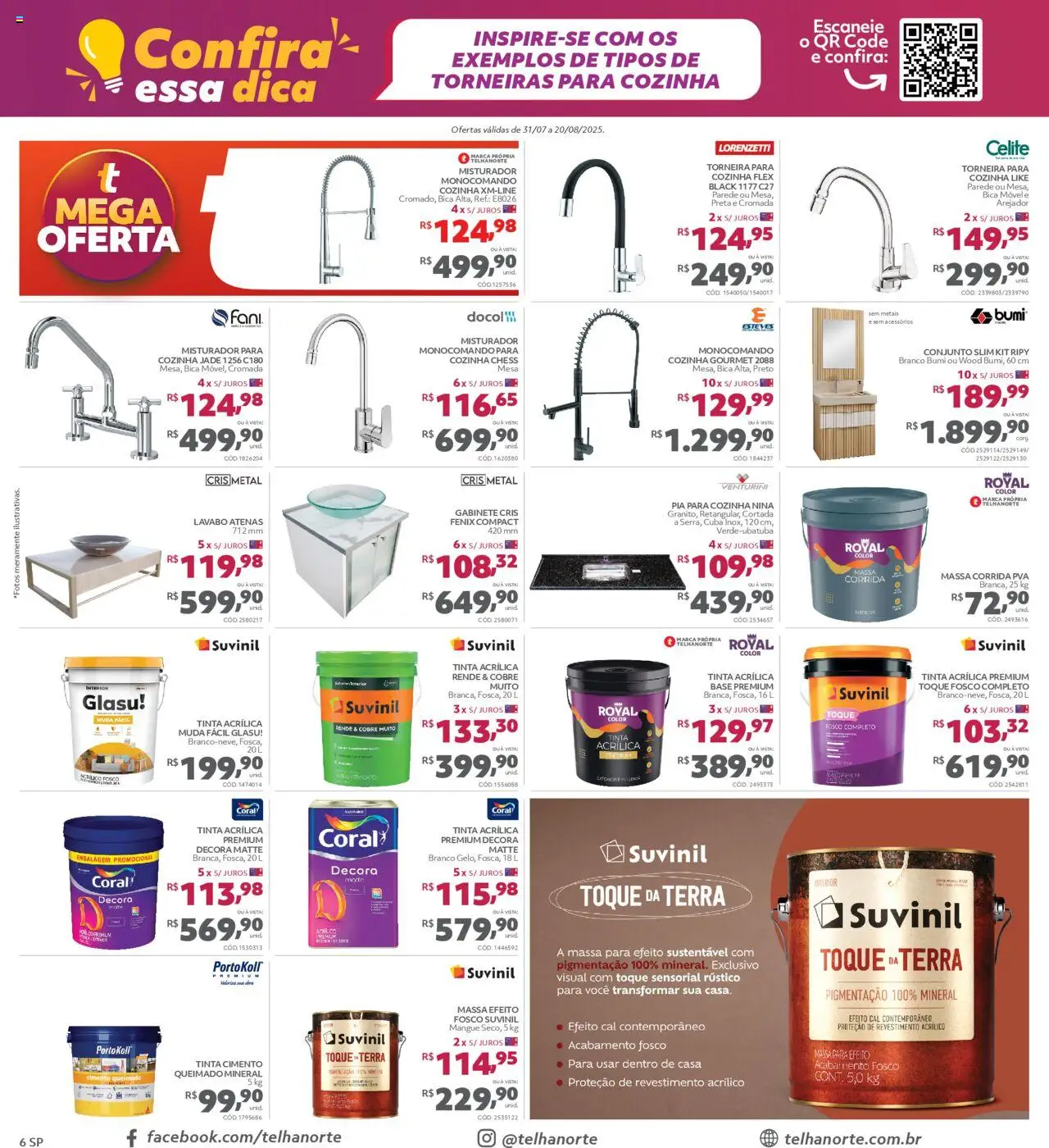 Telhanorte Folheto - válido de 31.07.2025 | Página: 6 | Produtos: Gabinete, Cimento, Pia, Tinta