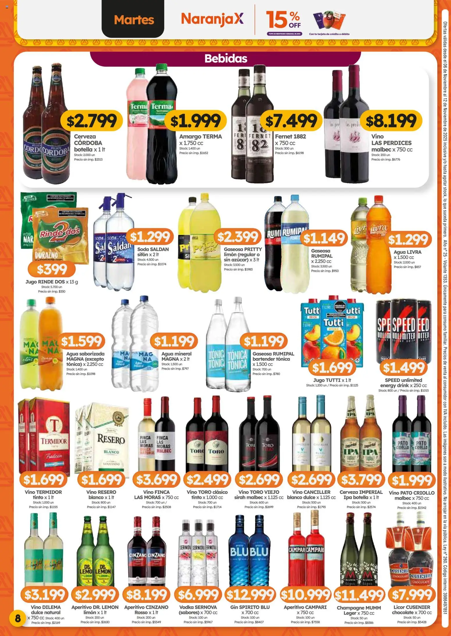 Cordiez ofertas │ válido desde el 06.11.2025 | Página: 8 | Productos: Durazno, Gaseosa, Limón, Agua saborizada