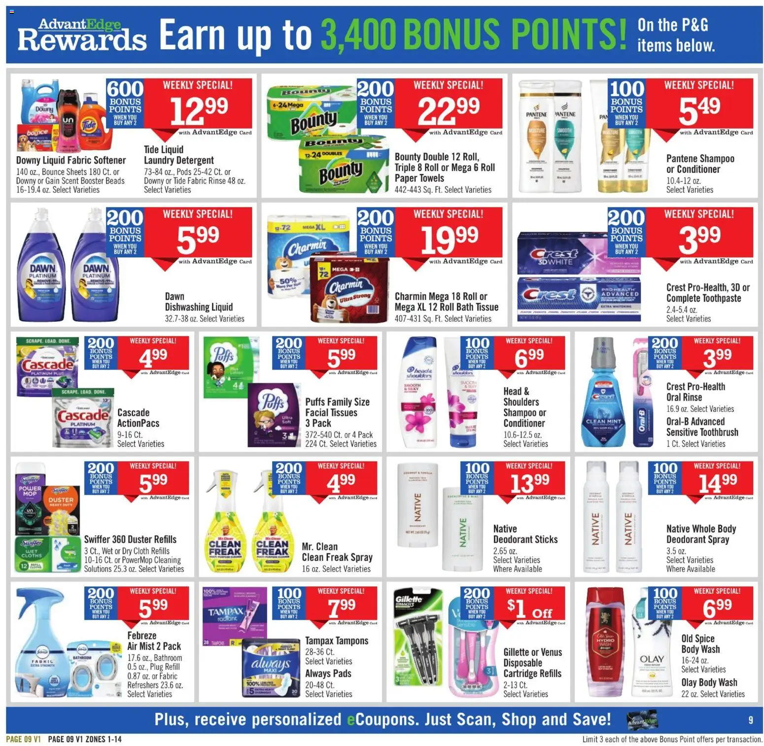 Price Chopper Weekly Ad - valid from 08.03.2026 | Page: 9 | Products: Deodorant, Toothpaste, Pads, Body Wash