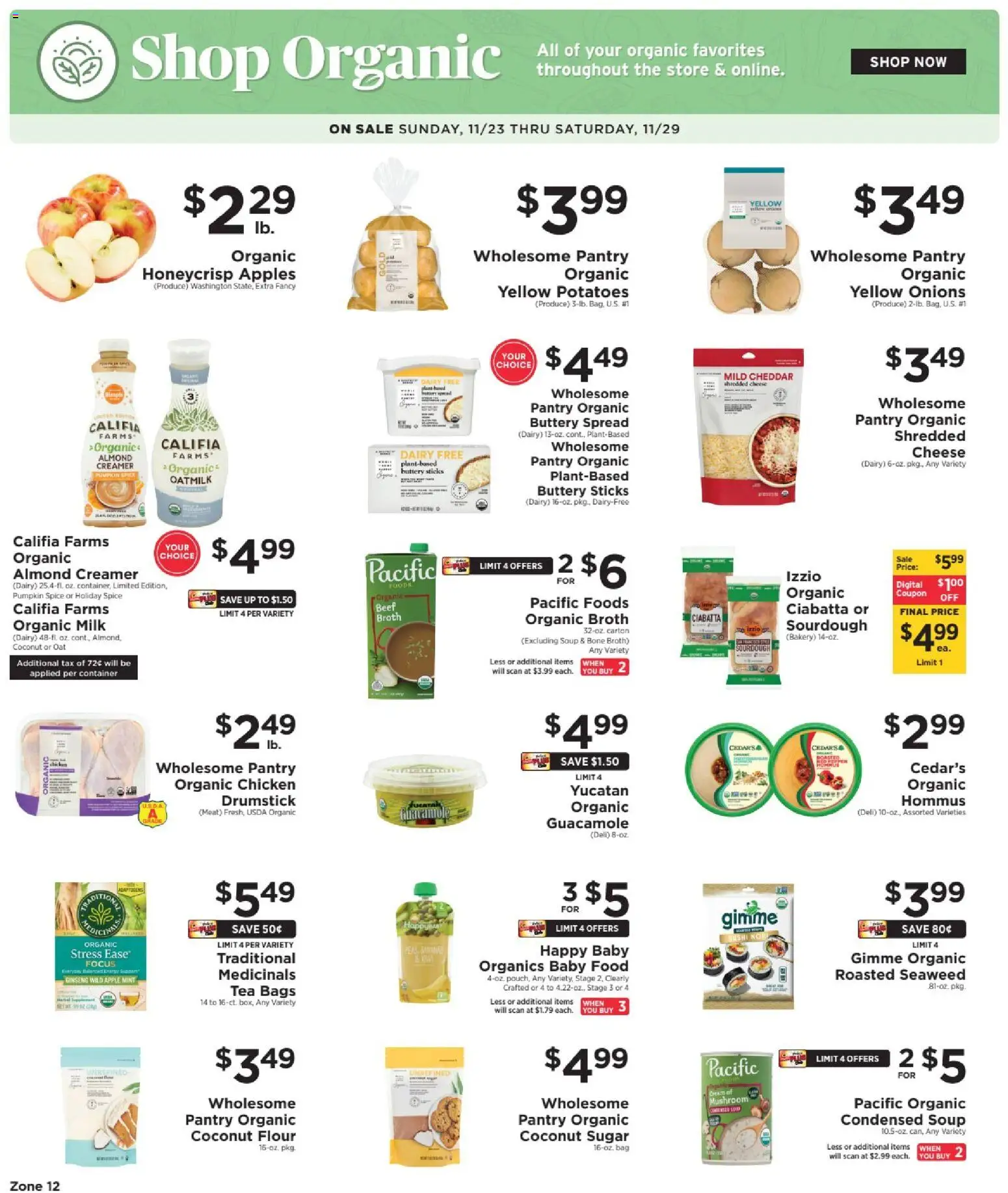 ShopRite Shop Organic - valid from 23.11.2025 | Page: 1 | Products: Cheese, Apples, Bananas, Pumpkin