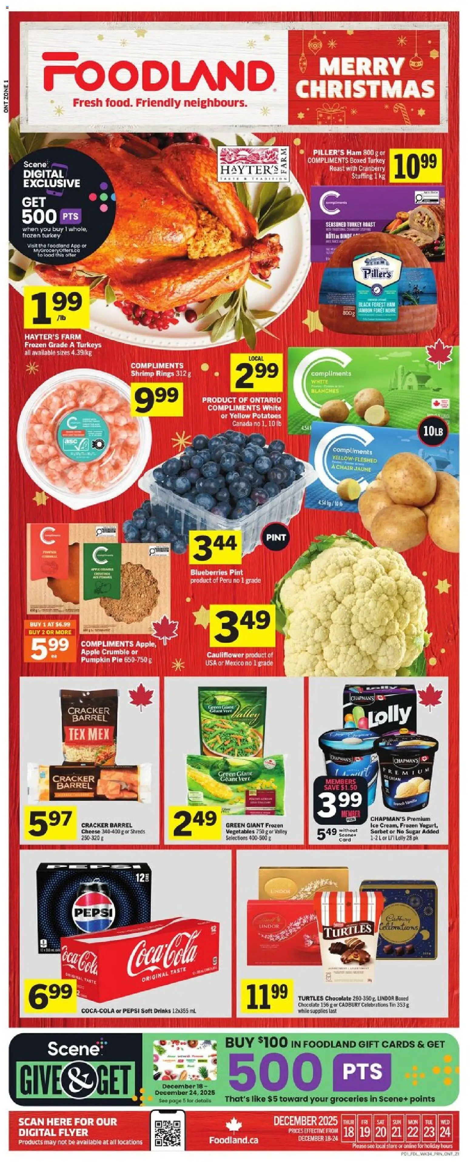 Foodland flyer valid from 18.12.2025 | Page: 1 | Products: Turkey, Cheese, Pumpkin, Ham