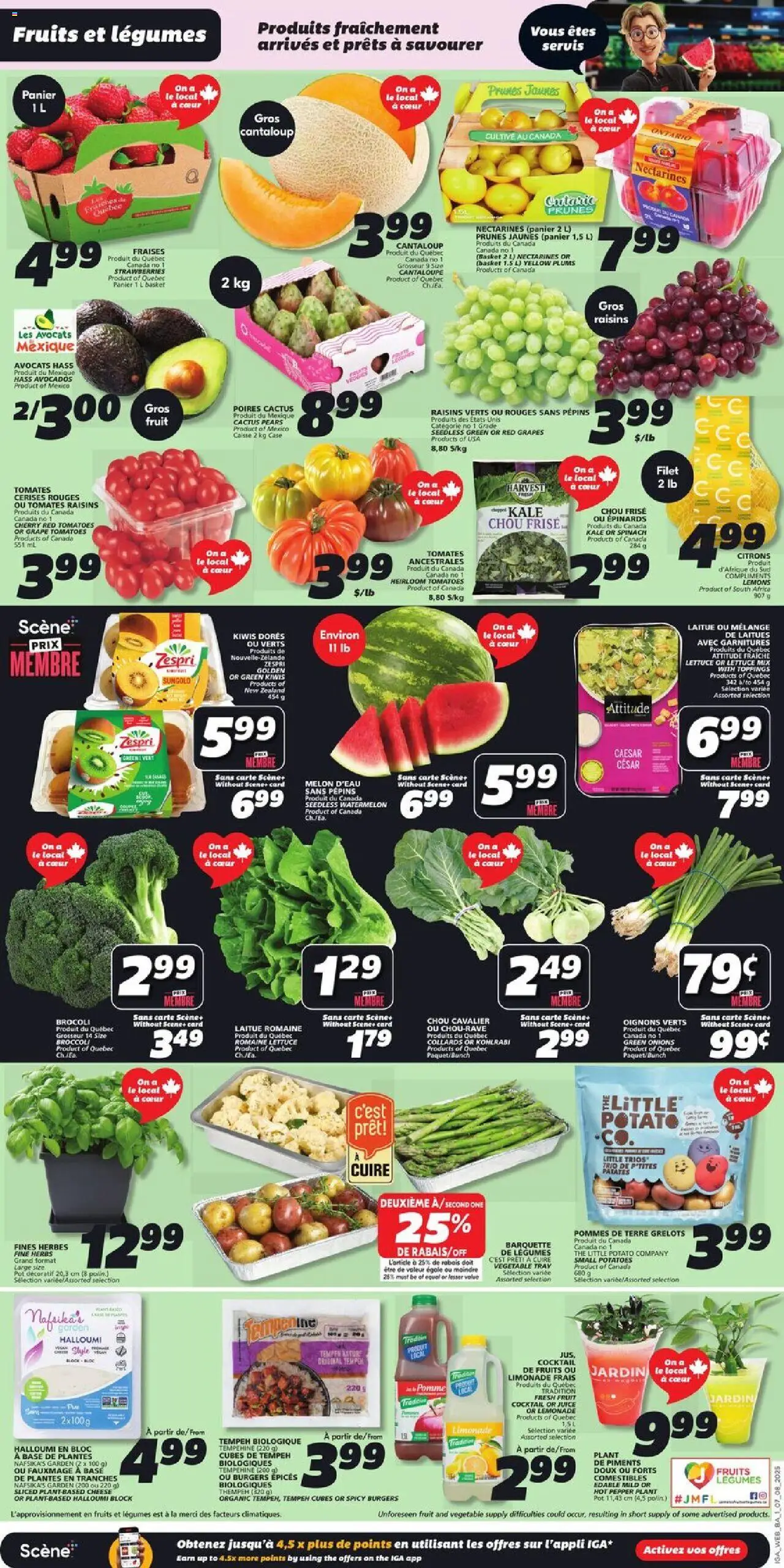 IGA flyer valid from 07.08.2025 | Page: 3 | Products: Strawberries, Potatoes, Cheese, Juice