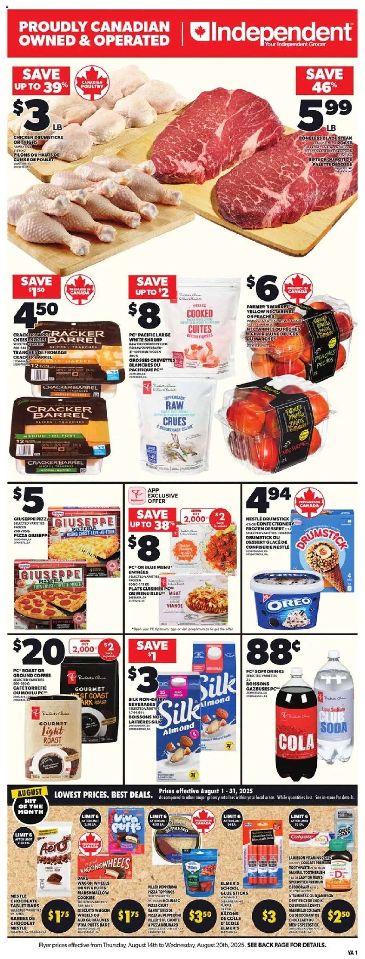 Independent Grocer flyer valid from 14.08.2025 | Page: 1 | Products: Tablet, PC, Chocolate, Pizza