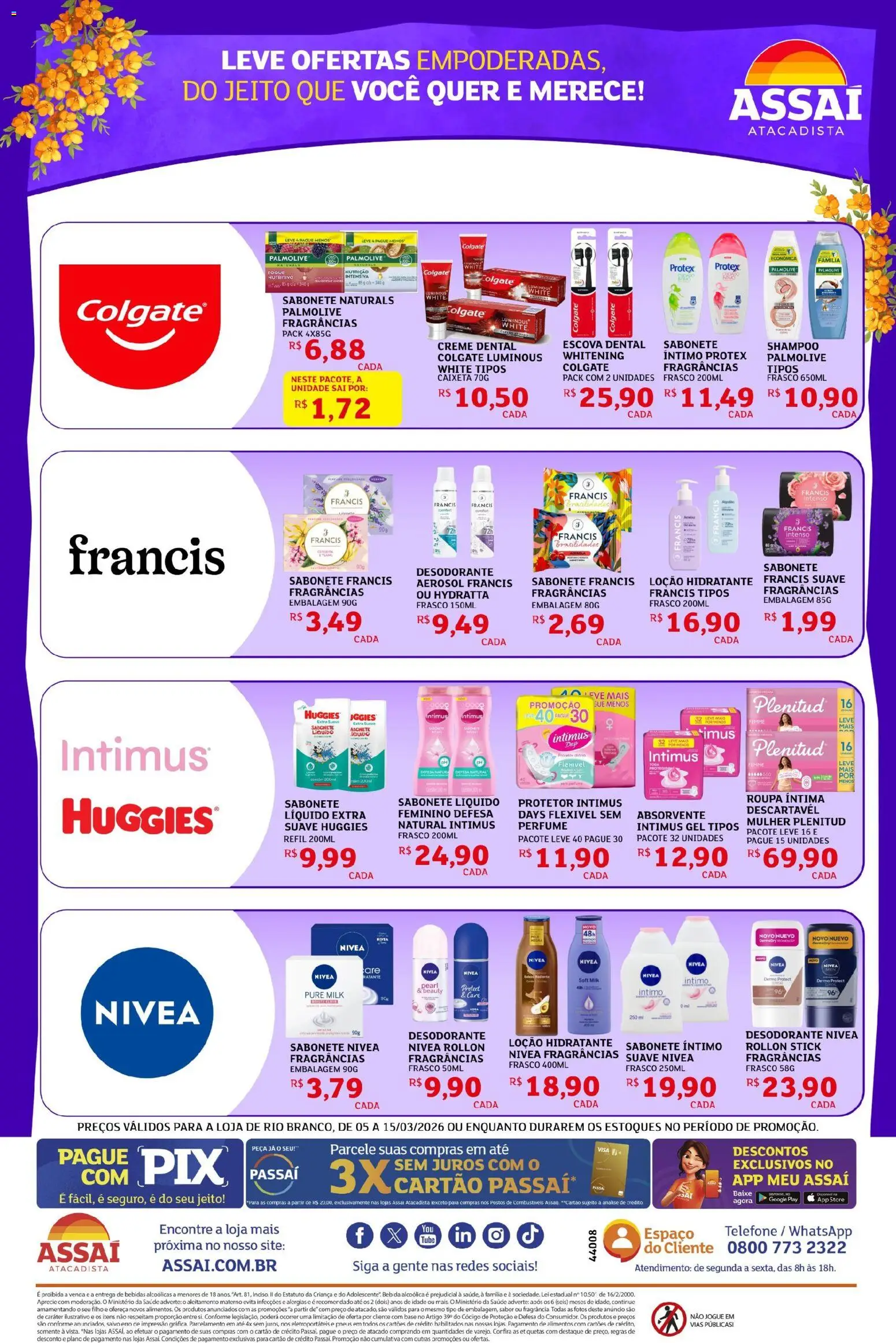 Assaí Atacadista Folheto - válido de 05.03.2026 | Página: 2 | Produtos: Fragrância, Desodorante, Pneus, Creme dental