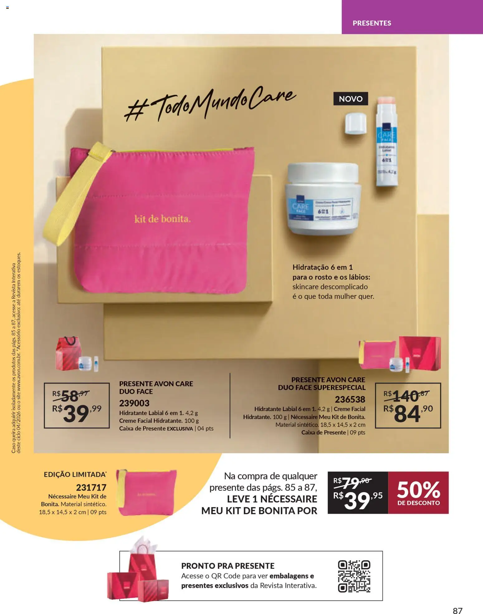 Avon Folheto - válido de 18.02.2026 | Página: 87 | Produtos: Necessaire, Revista, Caixa, Creme