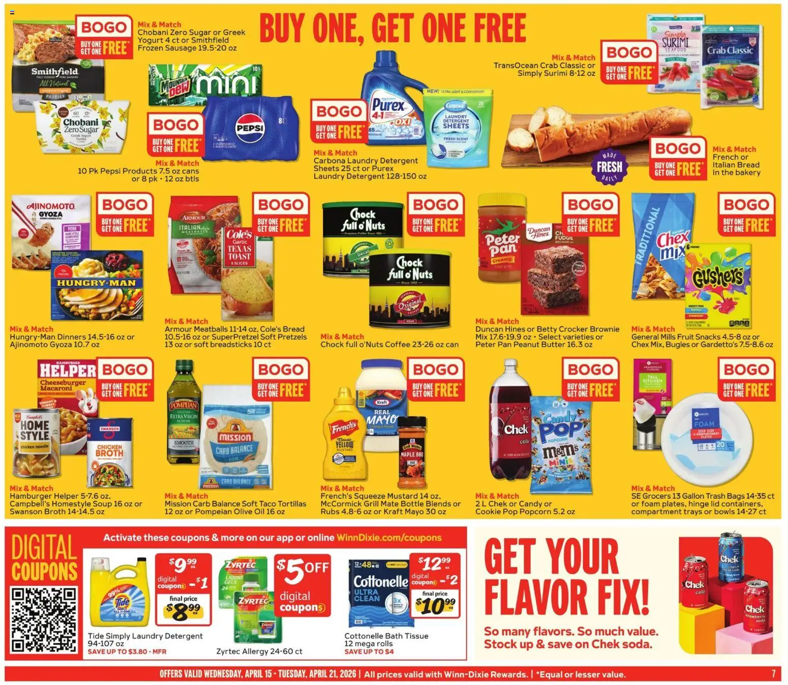 Winn Dixie Weekly Ad - valid from 15.04.2026 | Page: 7 | Products: Hinge, Oil, Bread, Pork