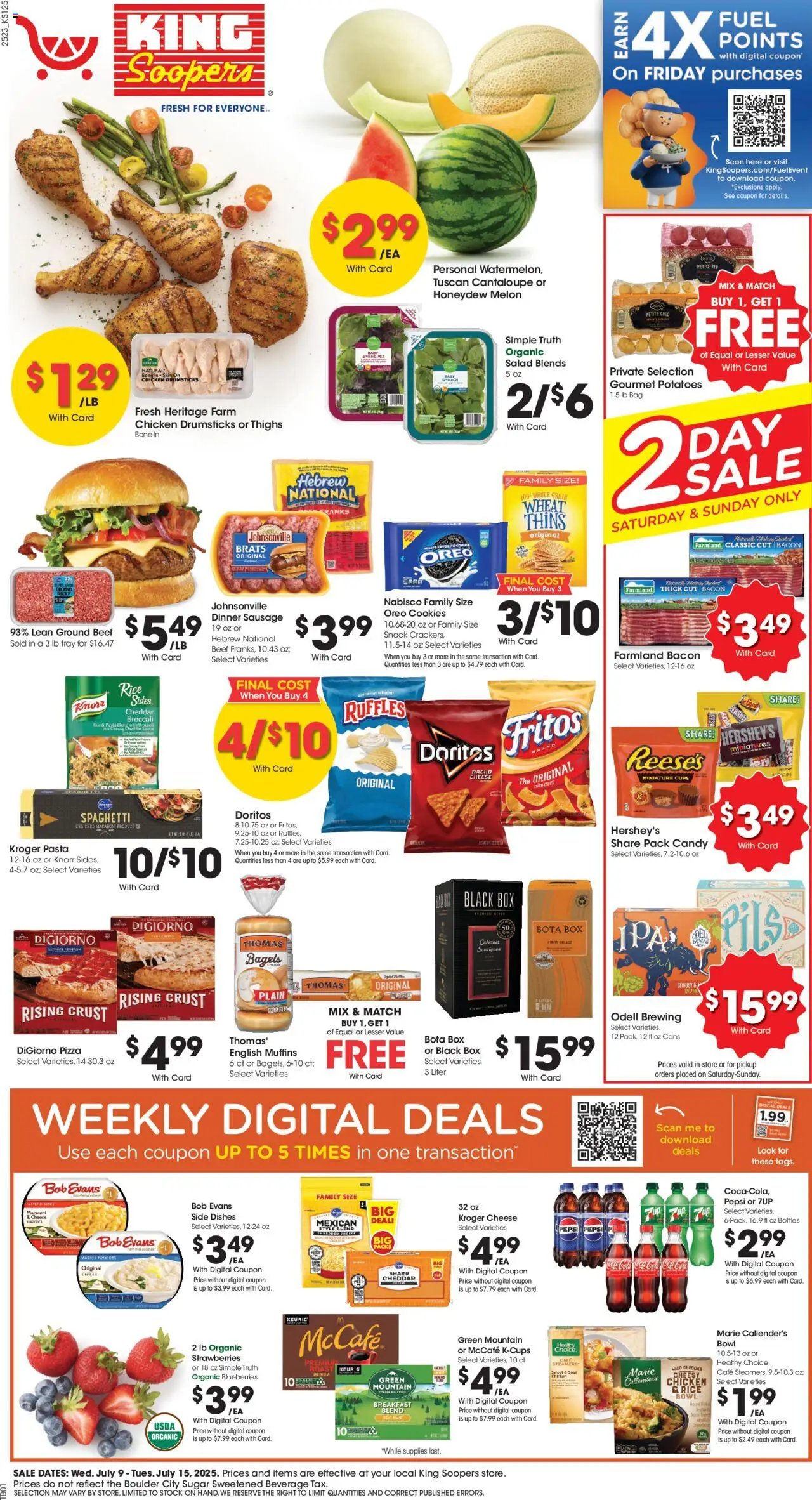 King Soopers Weekly Ad - valid from 09.07.2025 | Page: 1 | Products: Rice, Strawberries, Sugar, Sausage
