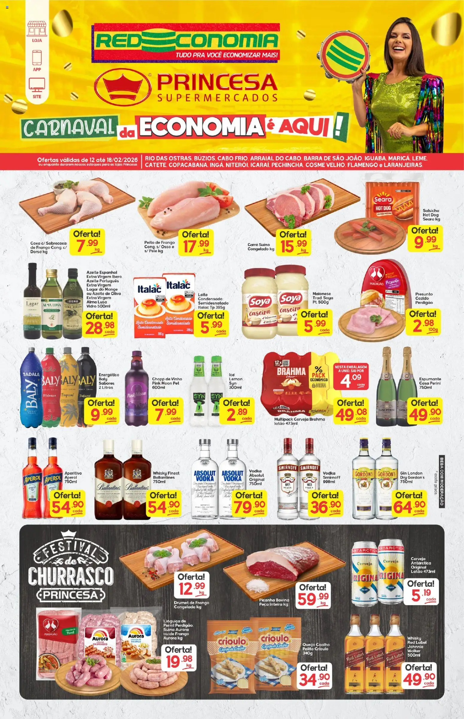 Princesa Folheto - válido de 12.02.2026 | Página: 1 | Produtos: Salsicha, Linguiça, Leite, Peito de frango