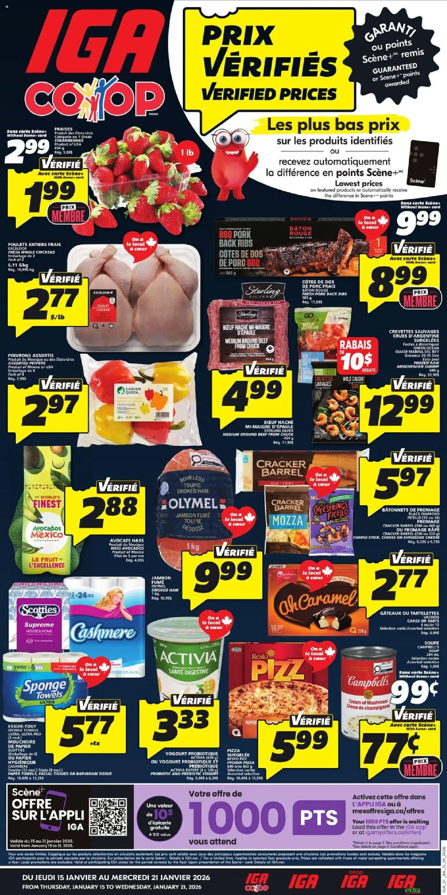 IGA flyer valid from 15.01.2026 | Page: 1 | Products: Beef, Cream, Sponge, Pizza