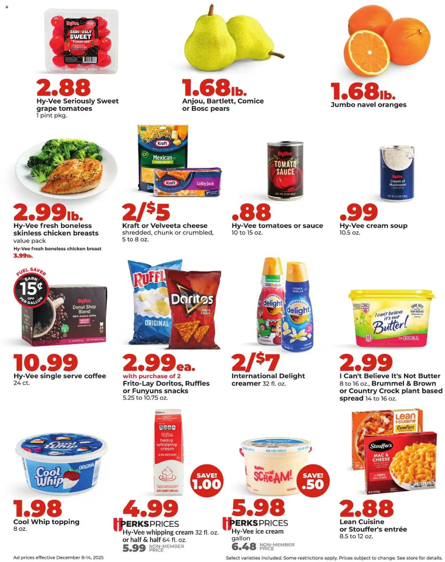 HyVee Weekly Ad - valid from 08.12.2025 | Page: 2 | Products: Butter, Oranges, Cream, Ice cream