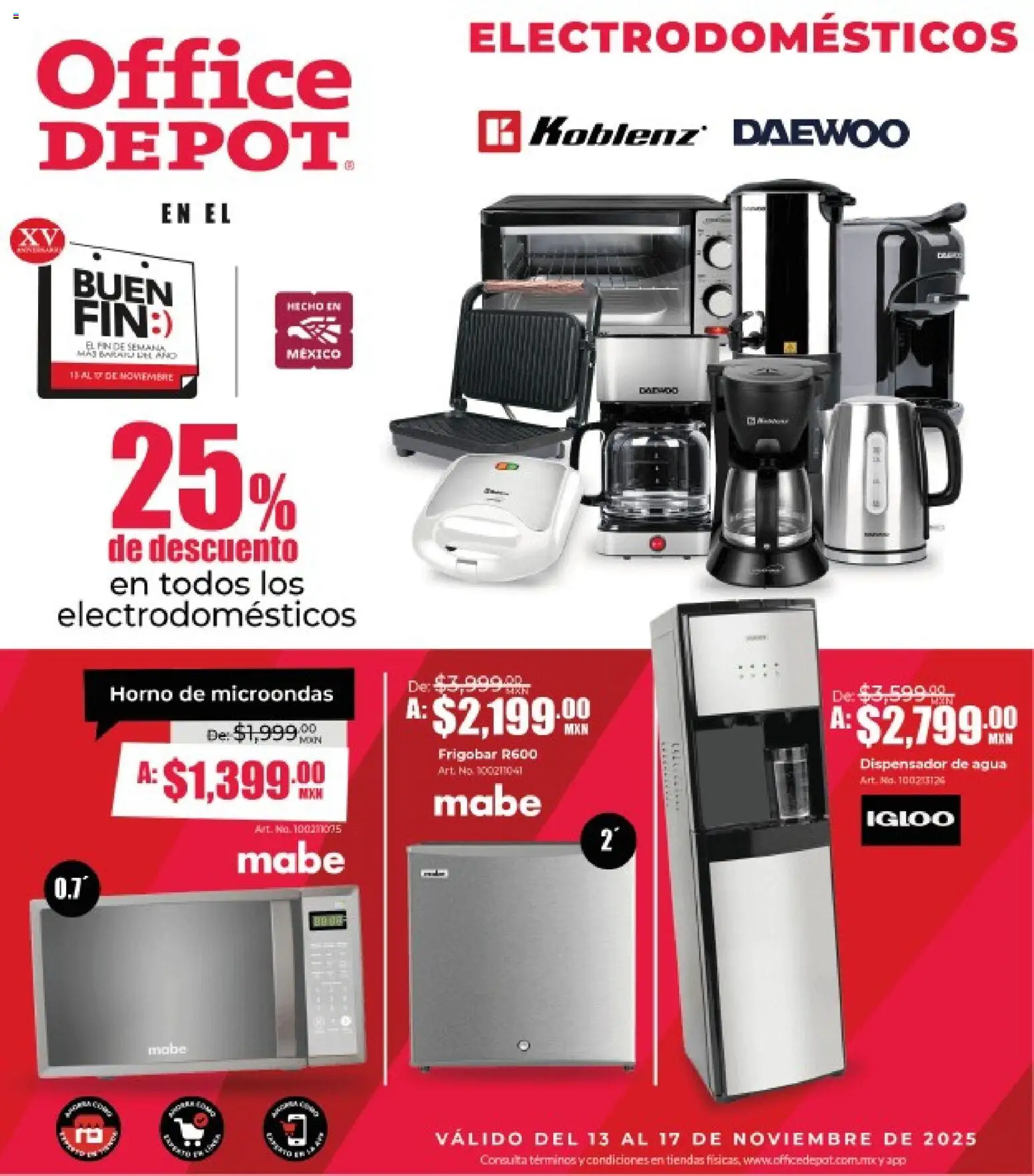 Nuevas ofertas de Office Depot válidas en toda la República Mexicana desde el 13.11.2025. ¡Encuentra las mejores ofertas en Office Depot Buen Fin! | Página: 13 | Productos: Horno, Agua, Frigobar, Microondas