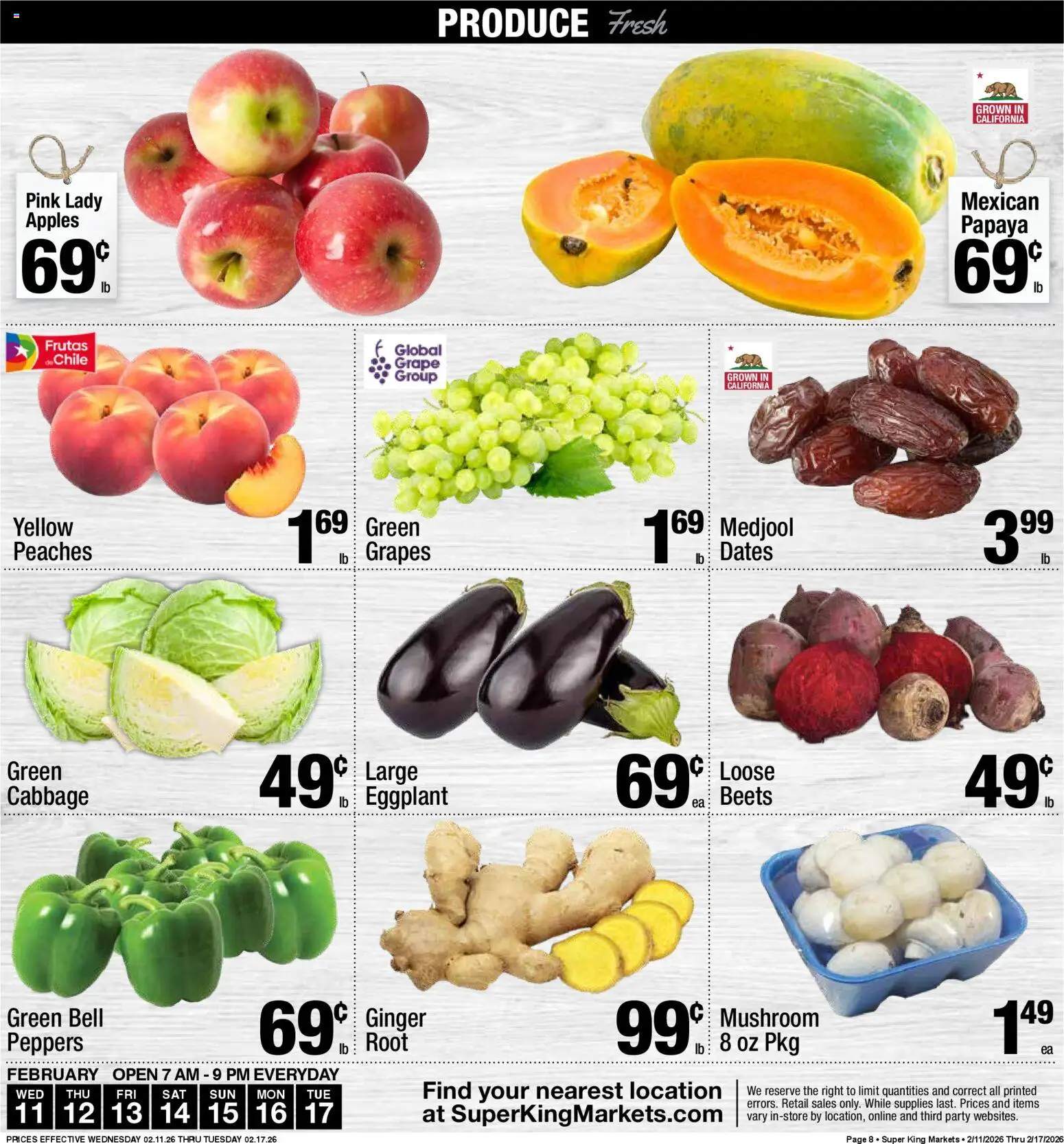 Super King - Weekly Ad - valid from 11.02.2026 | Page: 11 | Products: Ginger, Apples, Cabbage, Grapes