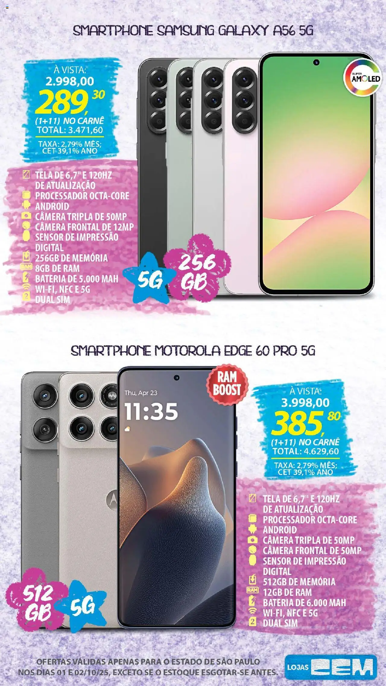 Lojas Cem Folheto - válido de 01.10.2025 | Página: 10 | Produtos: Tela, Bateria, Carne, Câmera