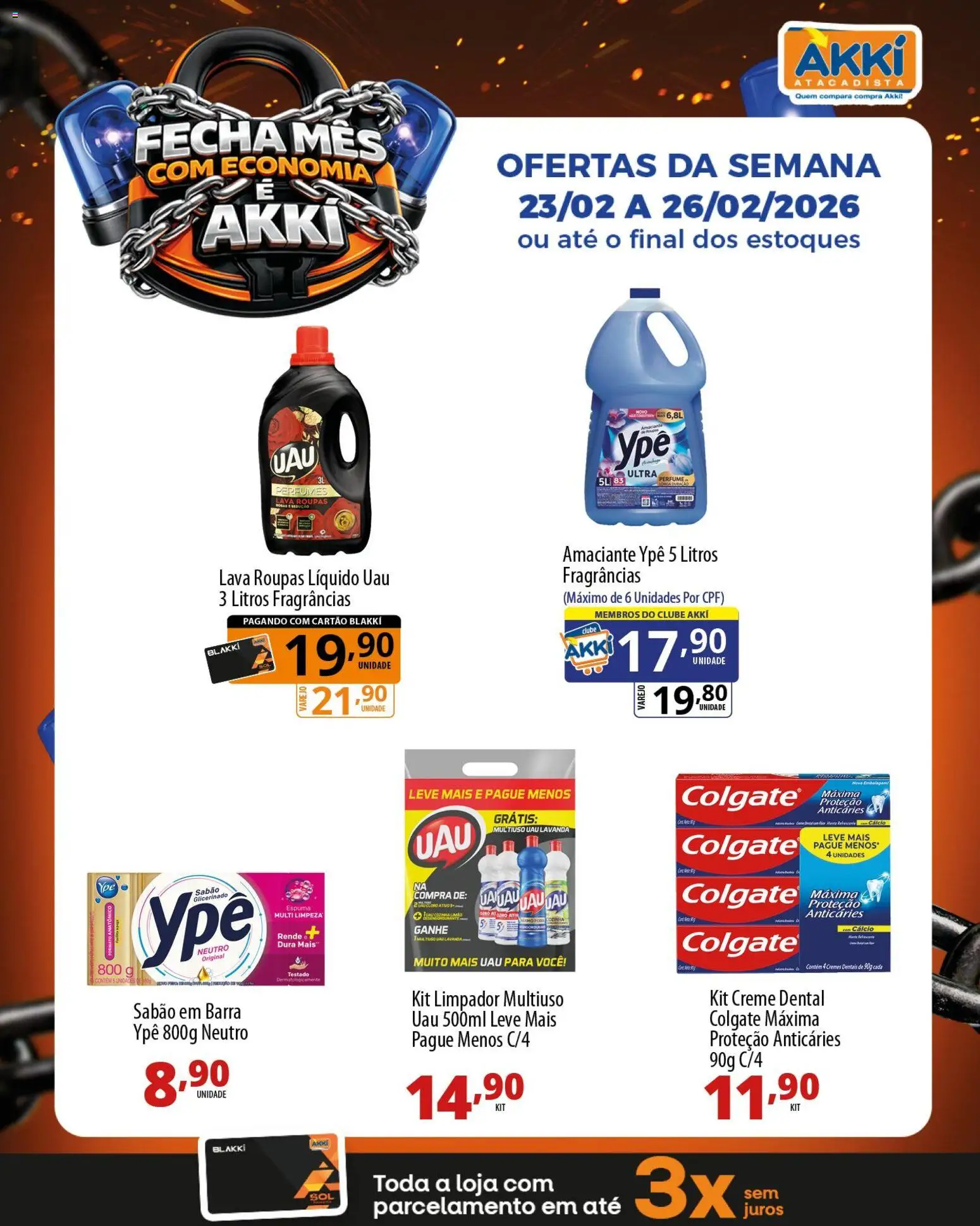 Akki Atacadista Folheto - válido de 23.02.2026 | Página: 1 | Produtos: Sabão em barra, Creme, Perfumes, Creme dental