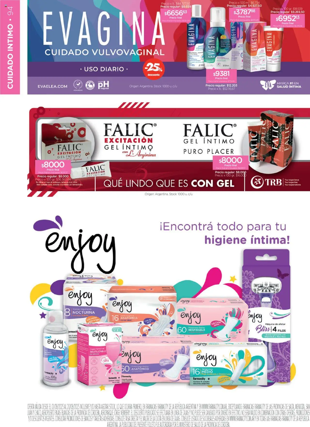 Farmacity catálogo │ válido desde el 01.08.2025 | Página: 94 | Productos: Caso, Toallas, Jabón, Copa menstrual