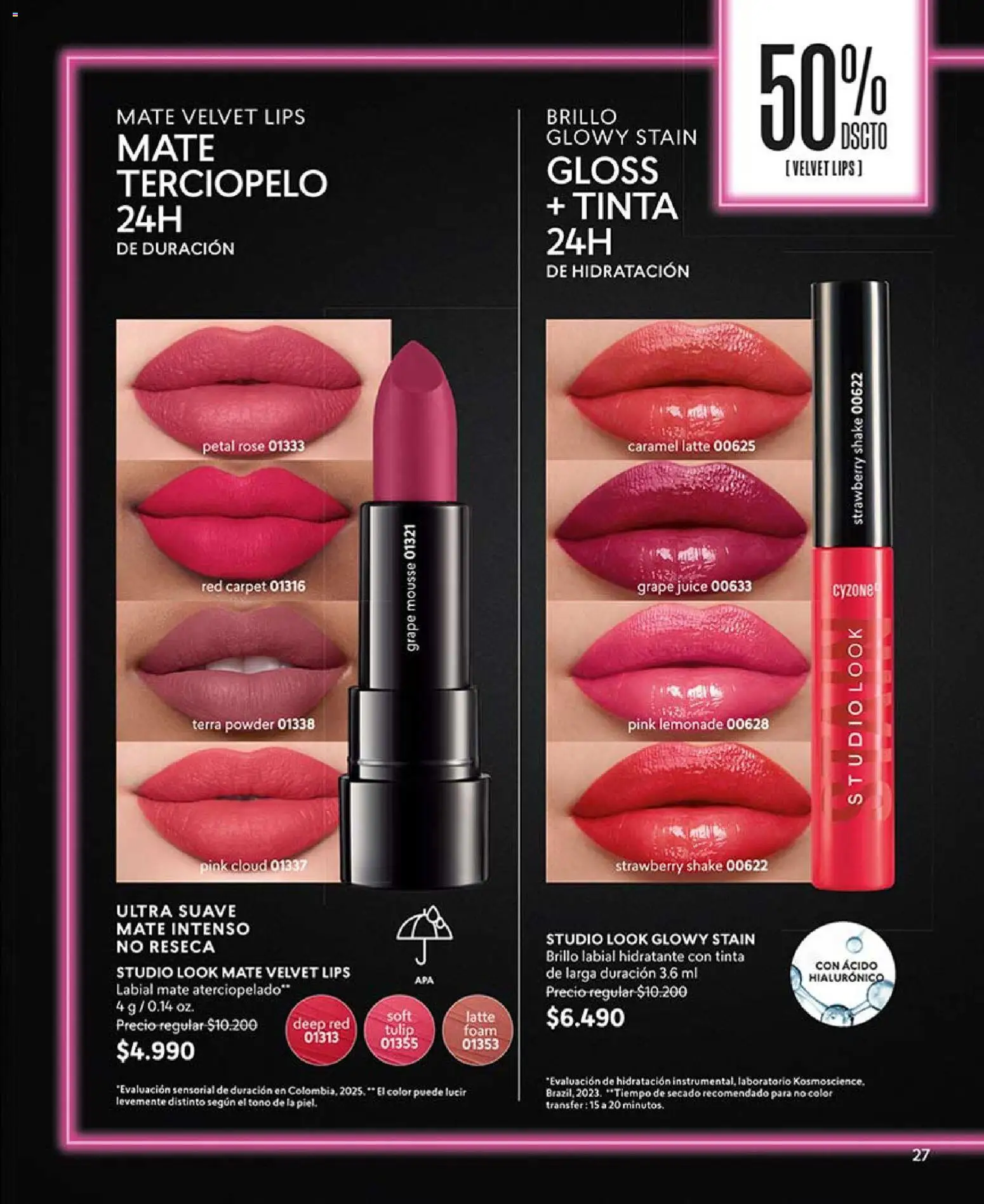 Catálogo CyZone Campaña 5 │ válido desde el 01.03.2026 | Página: 27 | Productos: Brillo, Mousse, Mate, Labial