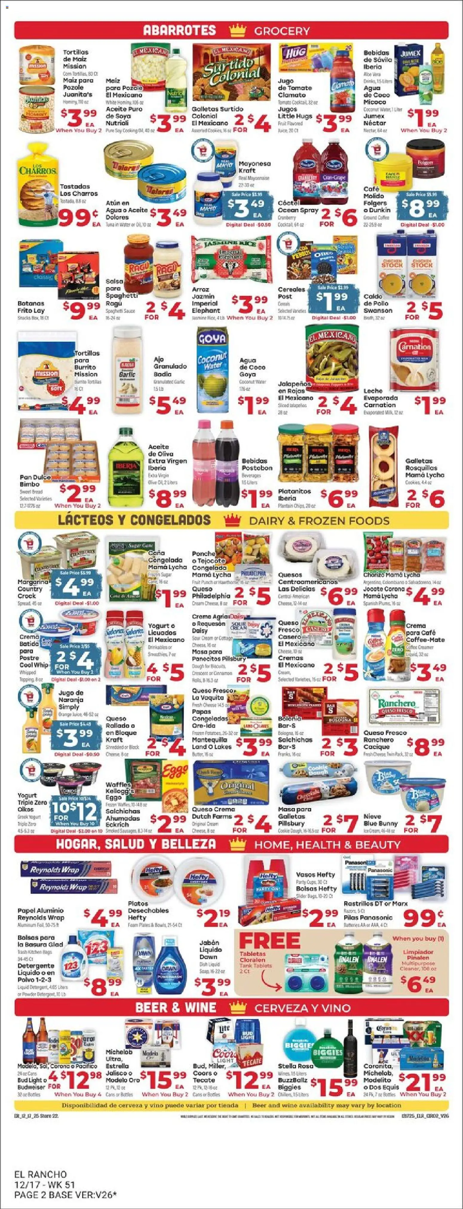 El Rancho Weekly Ad - valid from 17.12.2025 | Page: 2 | Products: Cheese, Sour cream, Aloe Vera, Cream