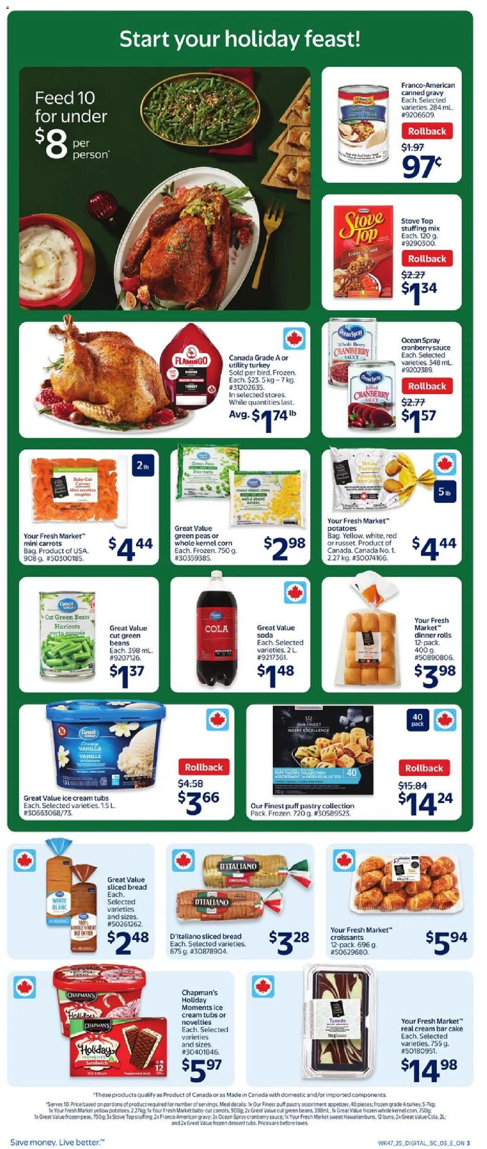 Walmart flyer valid from 18.12.2025 | Page: 5 | Products: Cream, Turkey, Potatoes, Stove