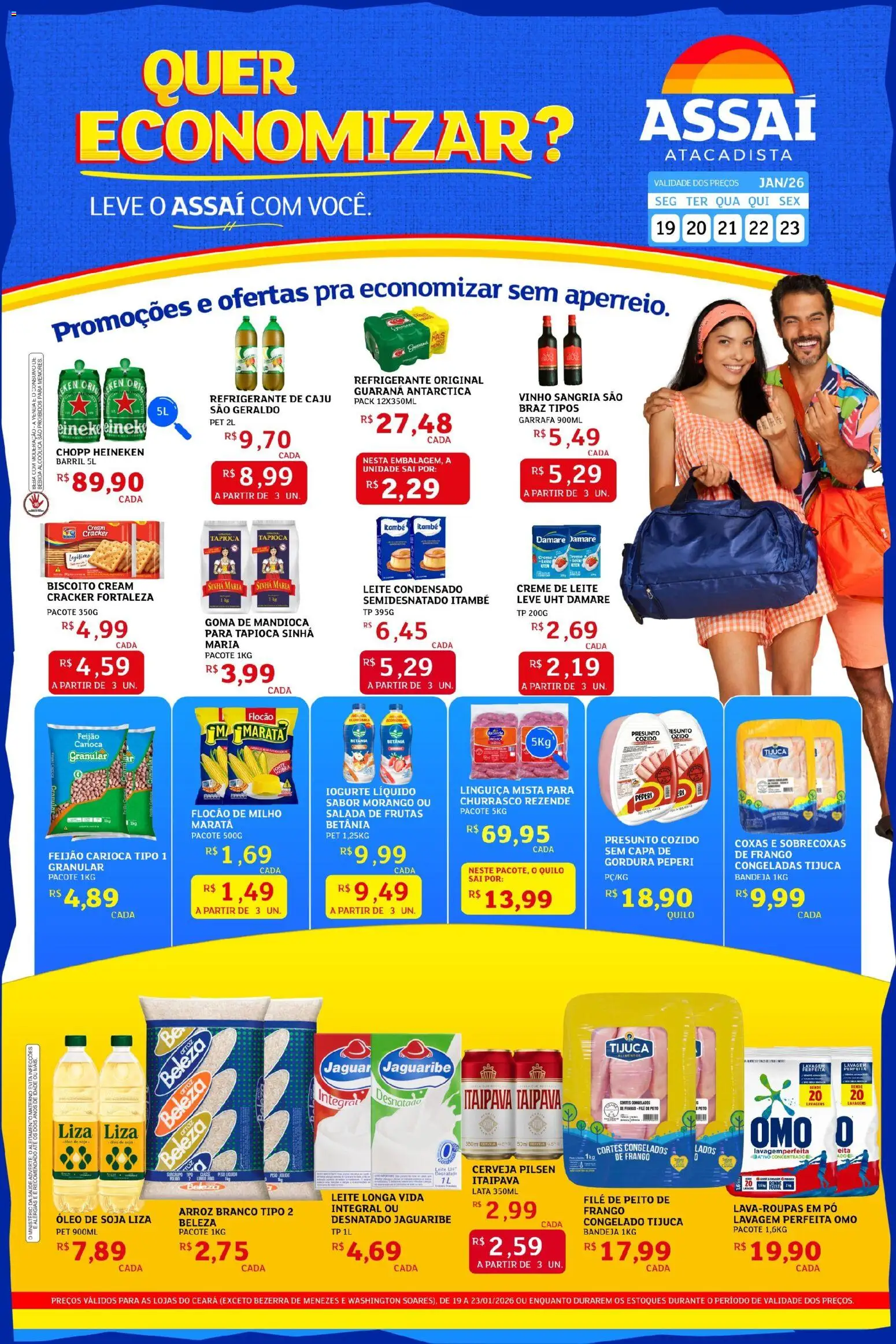 Assaí Atacadista Folheto - válido de 19.01.2026 | Página: 1 | Produtos: Mandioca, Guaraná, Presunto, Creme de leite