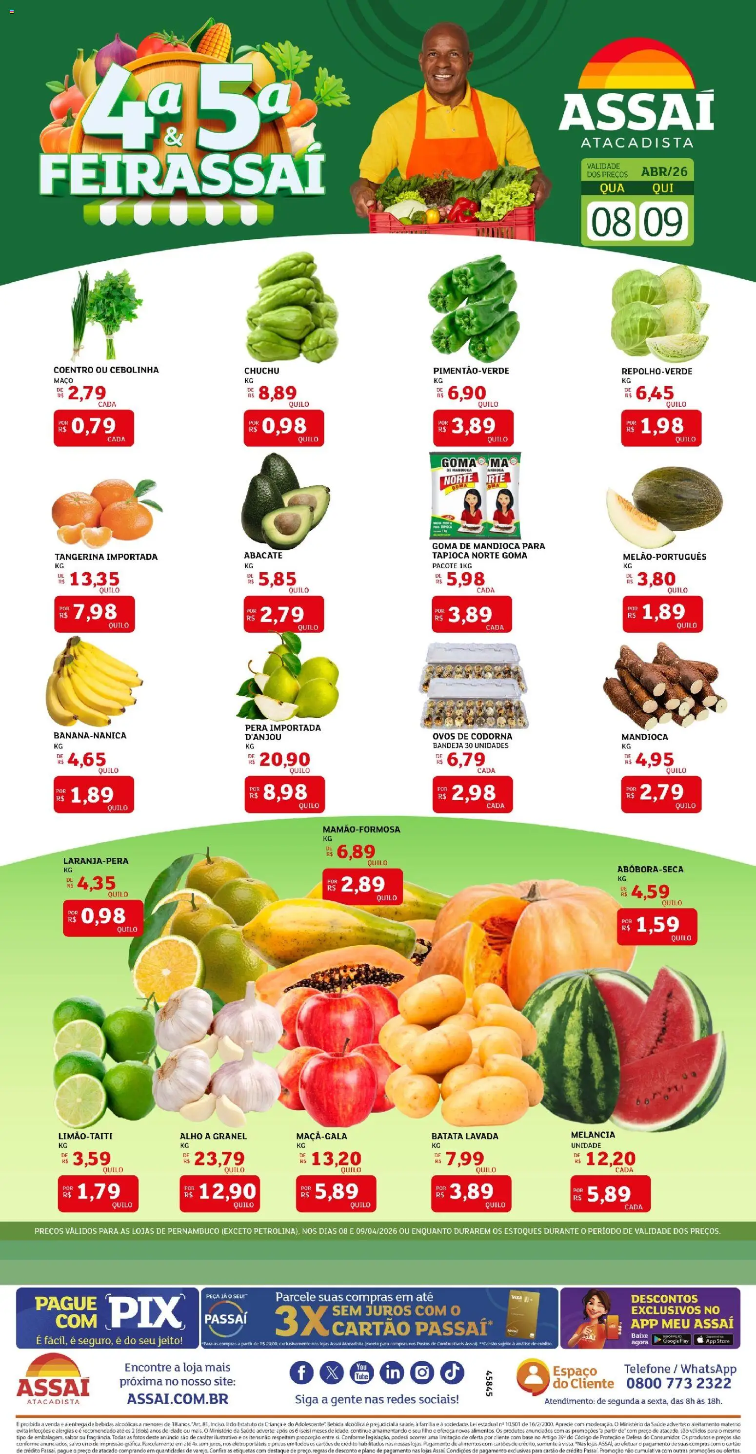 Assaí Atacadista Folheto - válido de 08.04.2026 | Página: 1 | Produtos: Alho, Mandioca, Bandeja, Batata
