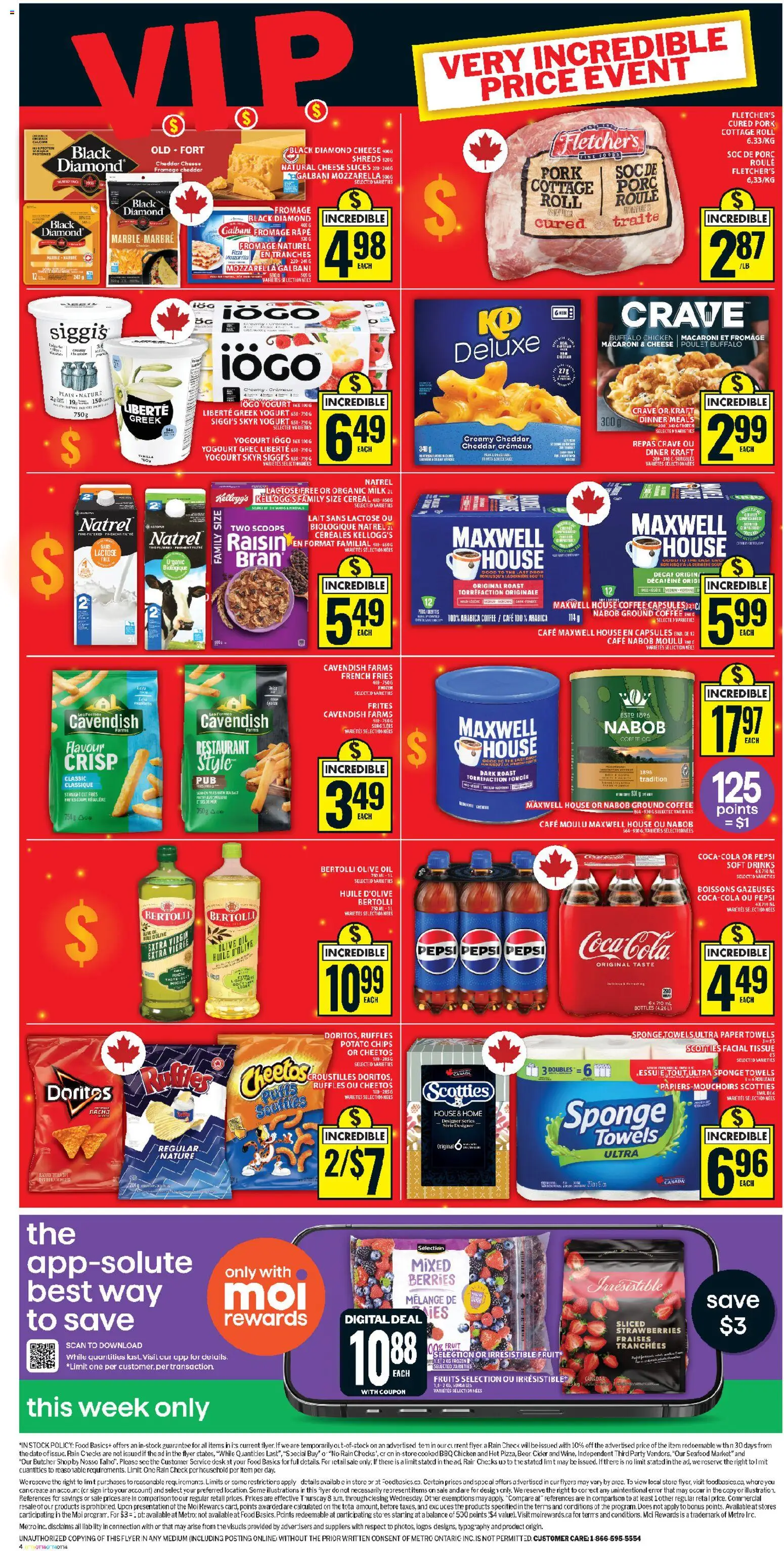 Food Basics flyer valid from 08.01.2026 | Page: 3 | Products: Milk, Oil, Coffee, Chicken