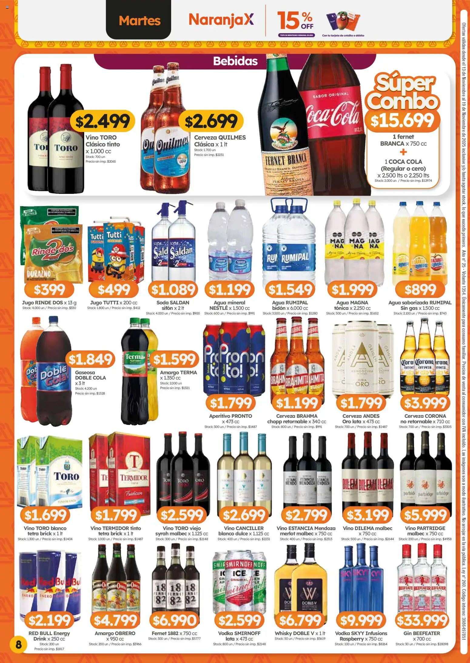 Cordiez ofertas │ válido desde el 13.11.2025 | Página: 8 | Productos: Bidón, Gaseosa, Agua, Vino