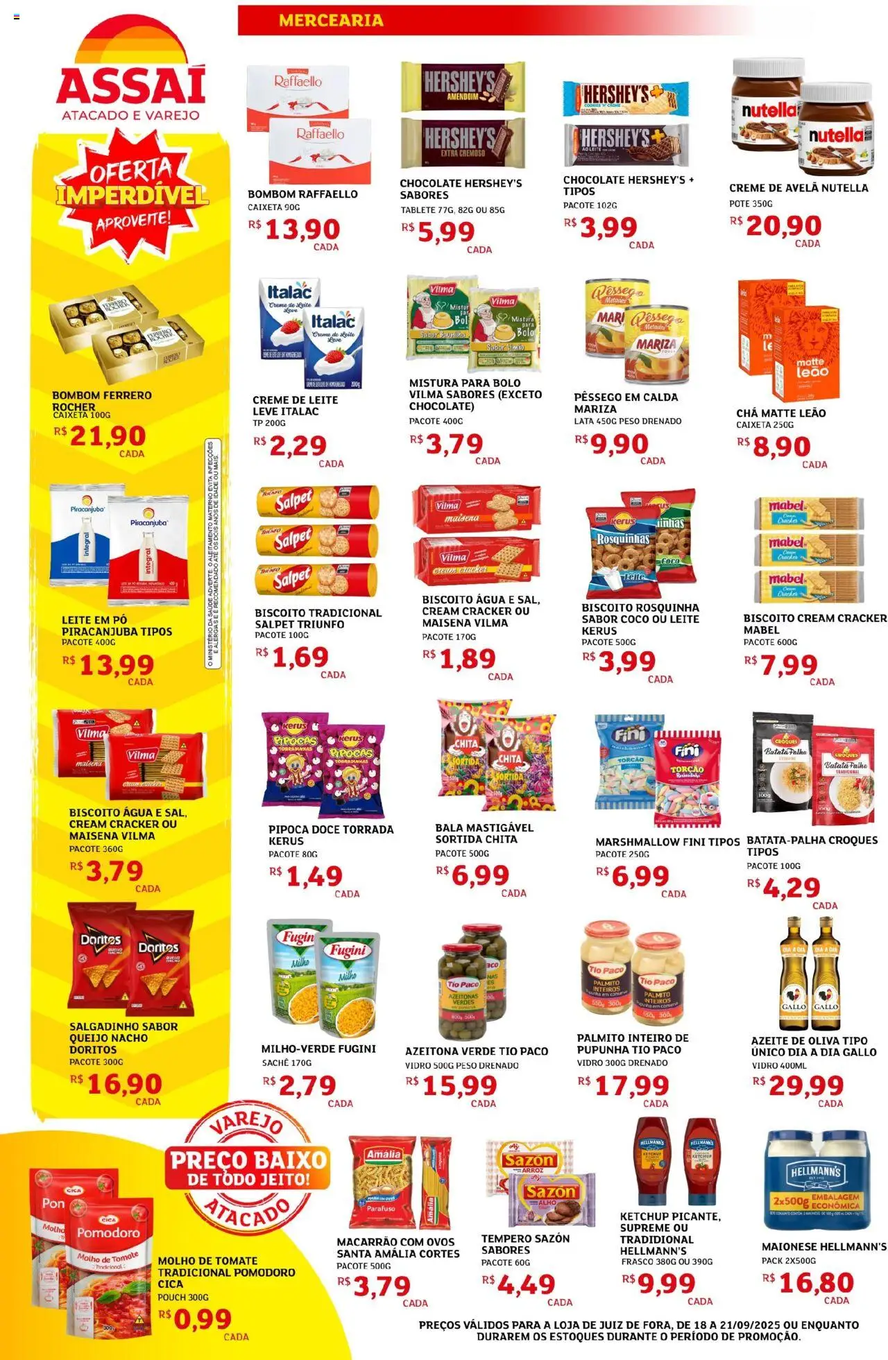 Assaí Atacadista Folheto - válido de 18.09.2025 | Página: 2 | Produtos: Azeitonas, Chocolate, Macarrão, Creme de leite