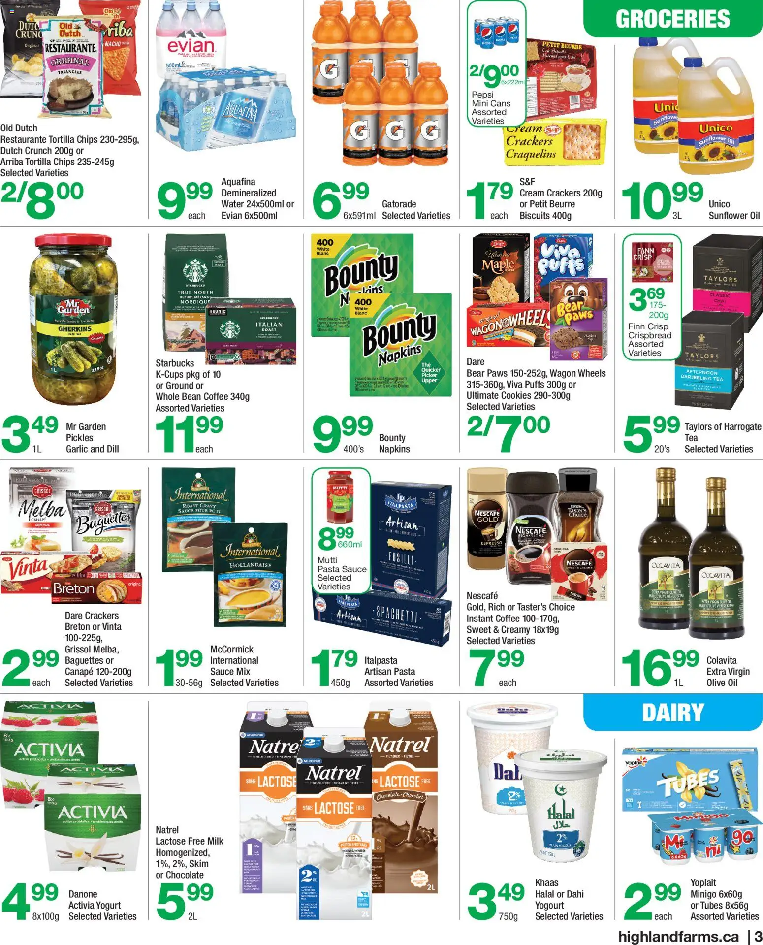 Highland Farms flyer valid from 05.03.2026 | Page: 3 | Products: Pasta, Yogurt, Oil, Chocolate