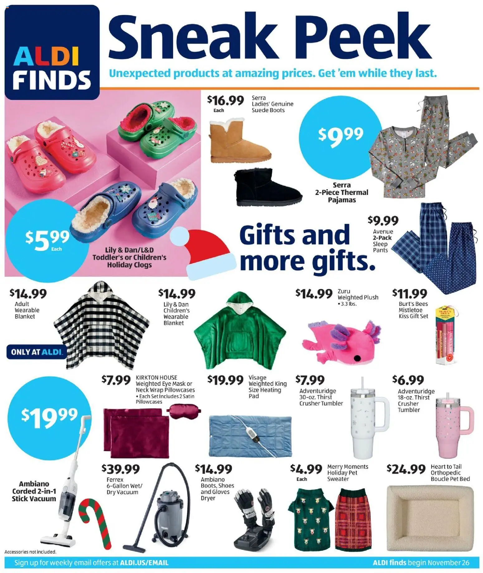 Aldi In Store Ad - valid from 26.11.2025 | Page: 1 | Products: Blanket, Pajamas, Gloves, Dryer
