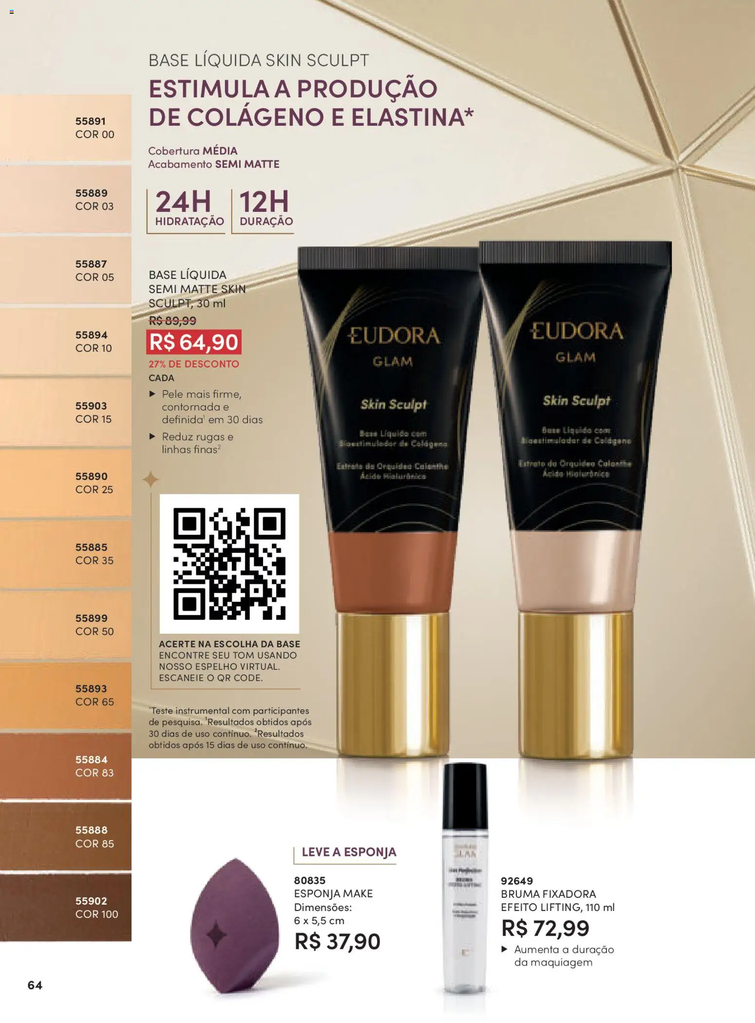Eudora Folheto - válido de 10.11.2025 | Página: 64 | Produtos: Colágeno, Maquiagem, Esponja, Espelho