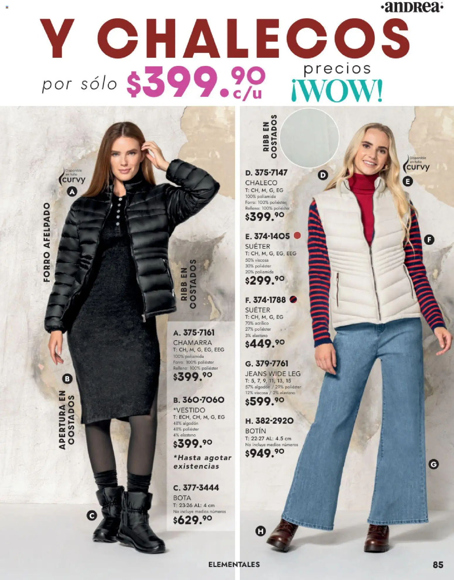 Nuevas ofertas de Andrea válidas en toda la República Mexicana desde el 26.11.2025. ¡Encuentra las mejores ofertas en Andrea catálogo Vestir! | Página: 85 | Productos: Suéter, Chaleco, Chamarra, Algodón