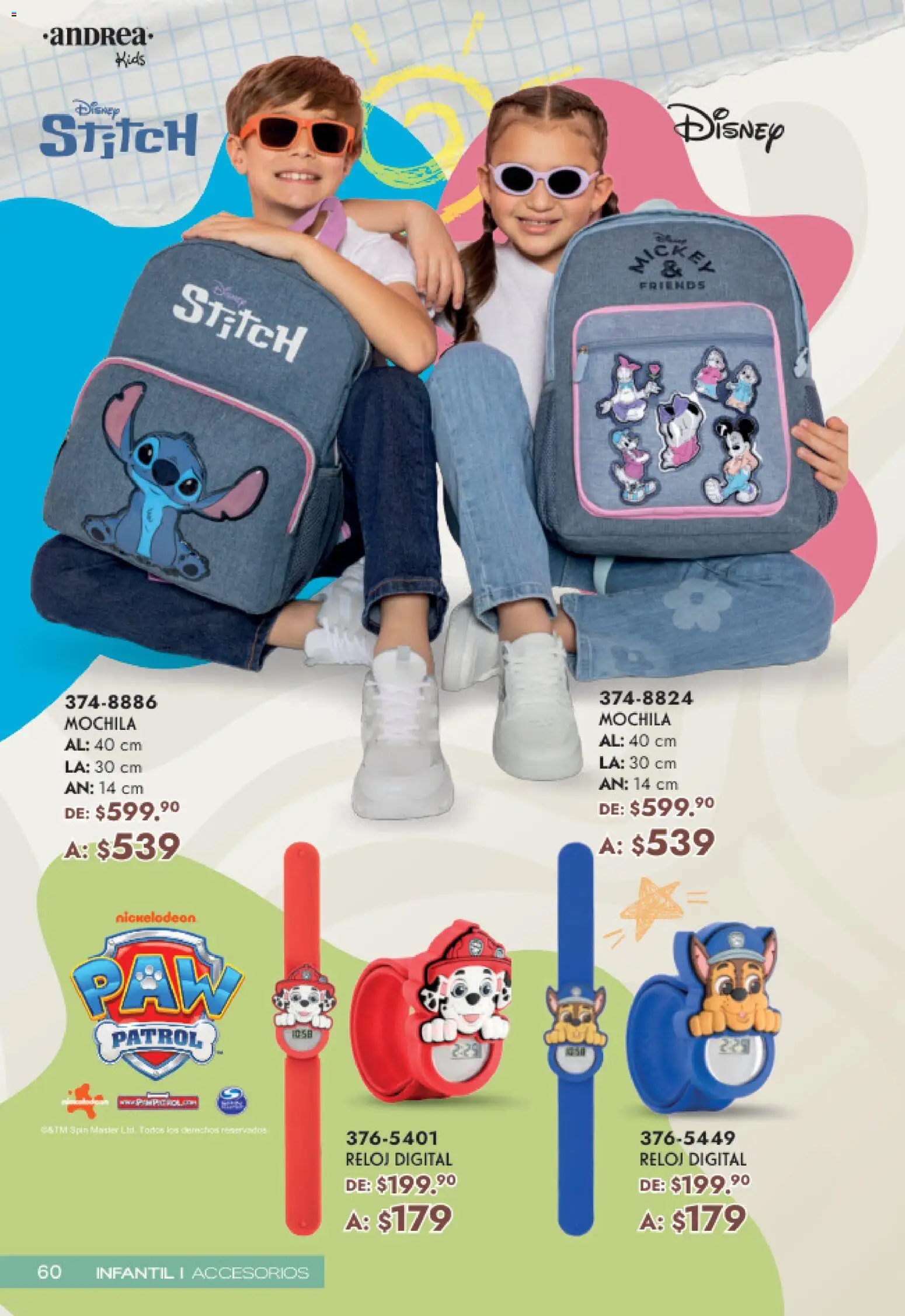 Nuevas ofertas de Andrea válidas en toda la República Mexicana desde el 19.04.2026. ¡Encuentra las mejores ofertas en Andrea catálogo Mamá y Peques! | Página: 60 | Productos: Mochila, Reloj