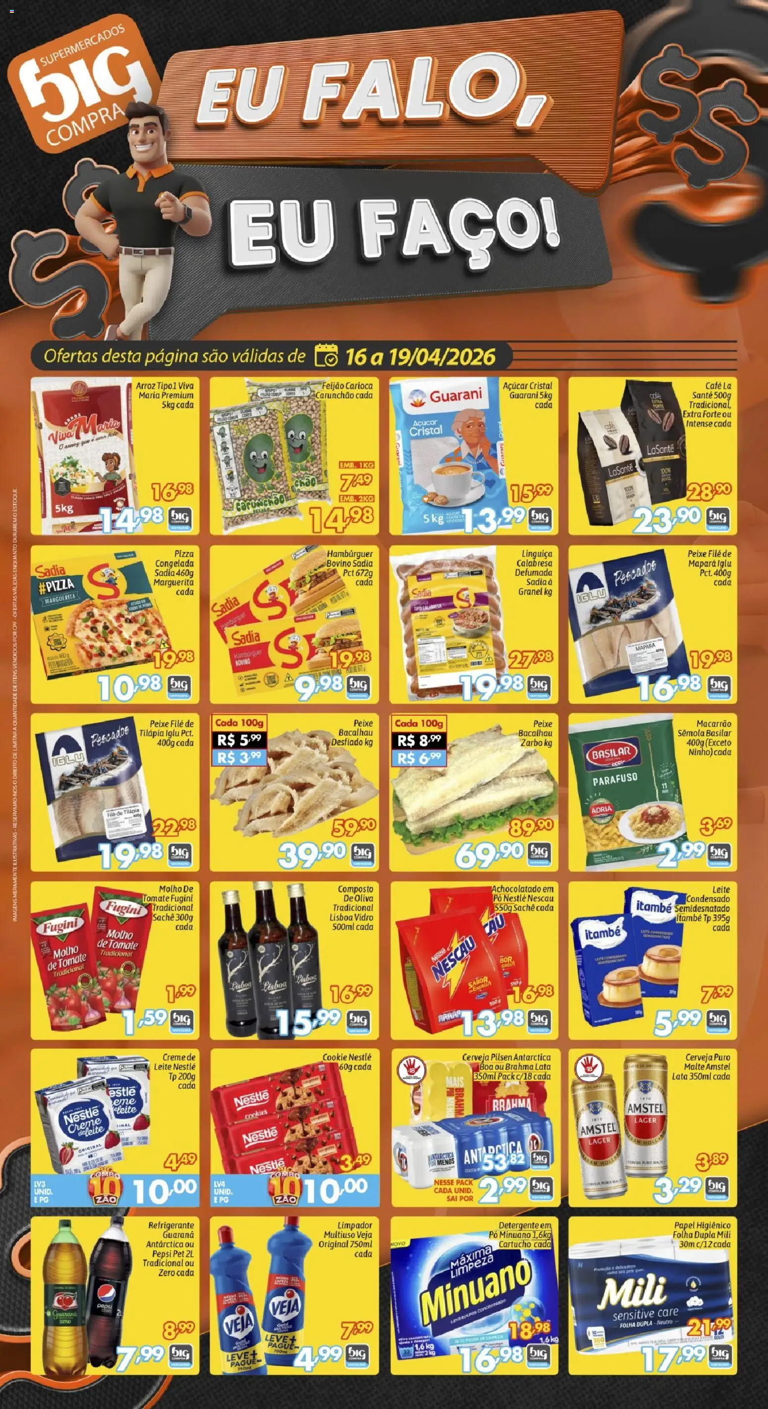 Big Compra Folheto - válido de 16.04.2026 | Página: 1 | Produtos: Feijão, Achocolatado, Arroz, Macarrão