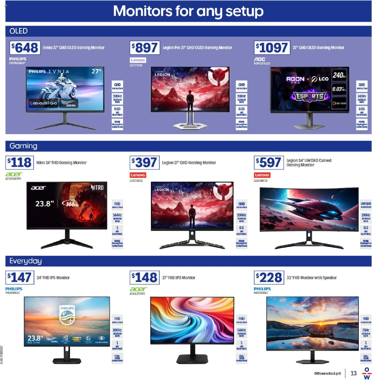 Officeworks catalogue - valid from 31.03.2026 | Page: 13 | Products: Monitor, Speaker