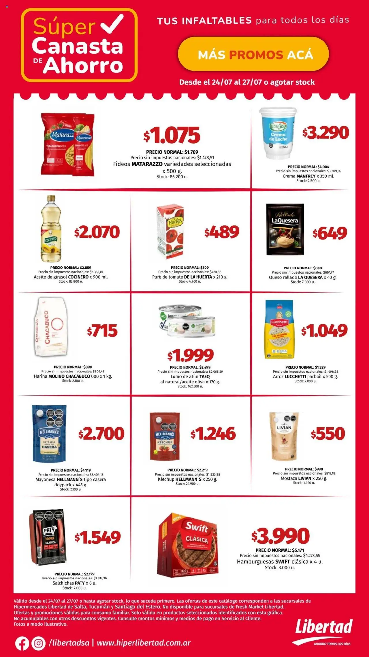 Hipermercado Libertad - Canasta - NOA │ válido desde el 24.07.2025 | Página: 1 | Productos: Harina, Aceite, Tomate, Arroz
