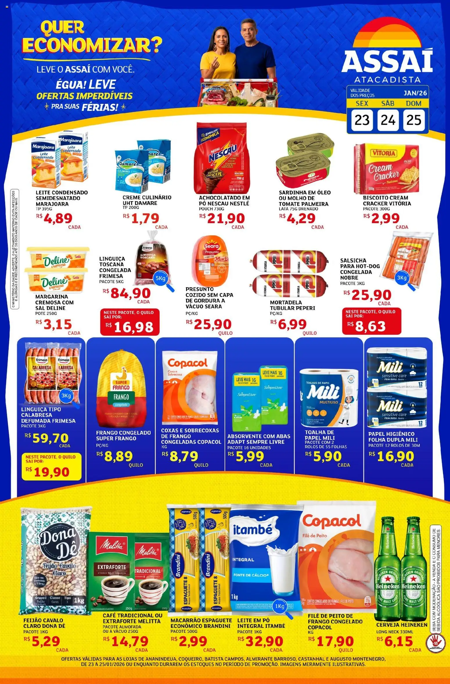 Assaí Atacadista Folheto - válido de 23.01.2026 | Página: 1 | Produtos: Café, Mortadela, Leite condensado, Leite em pó