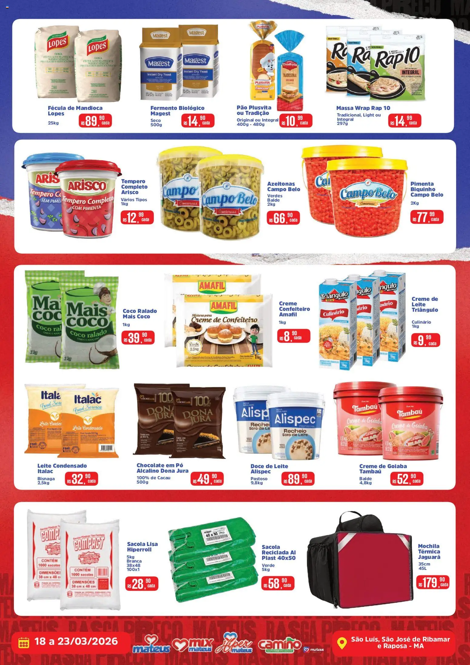 Mateus Folheto - válido de 18.03.2026 | Página: 2 | Produtos: Goiaba, Mandioca, Mochila, Balde