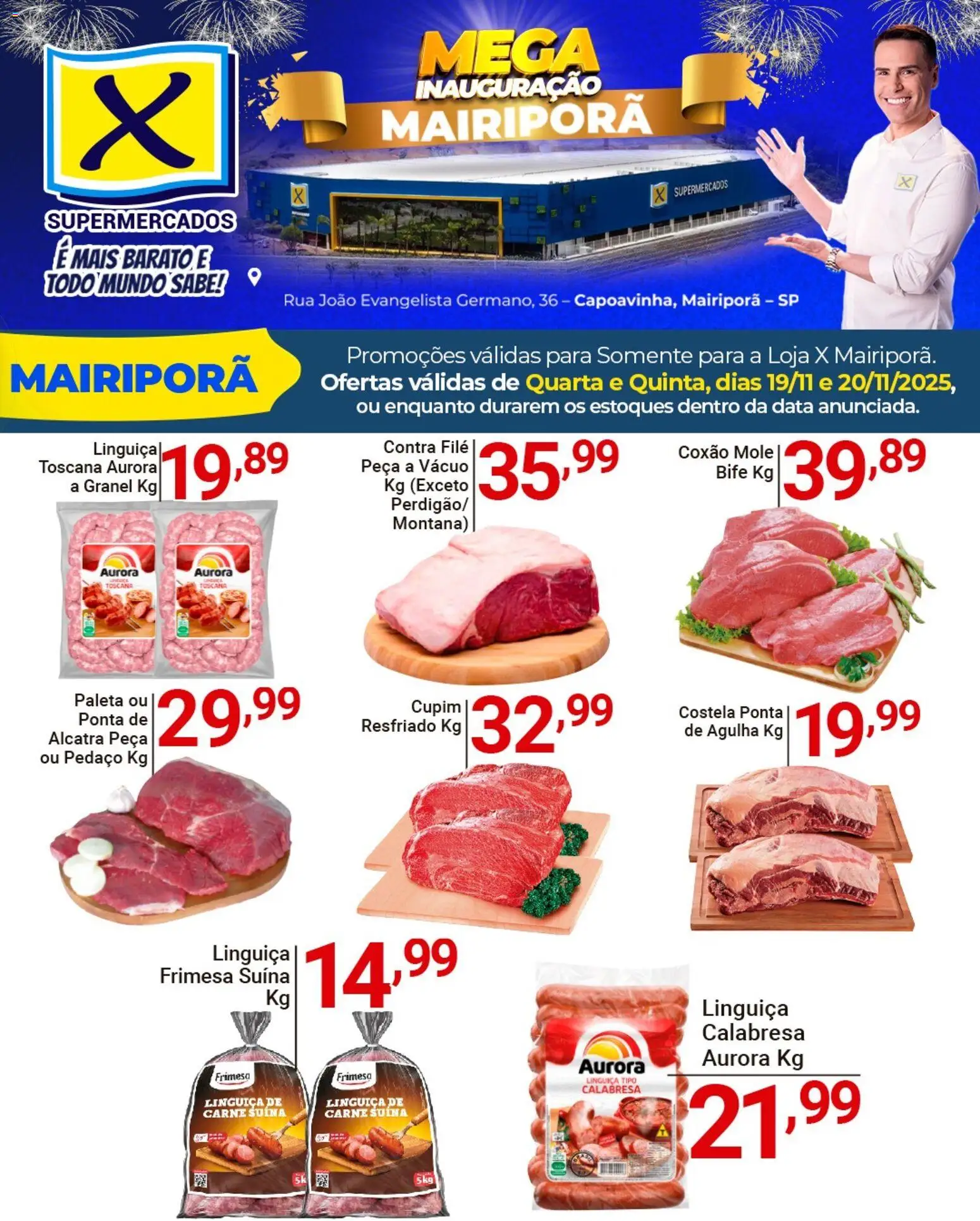 X Supermercados Folheto - válido de 19.11.2025 | Página: 1 | Produtos: Linguiça, Alcatra, Contra filé, Carne