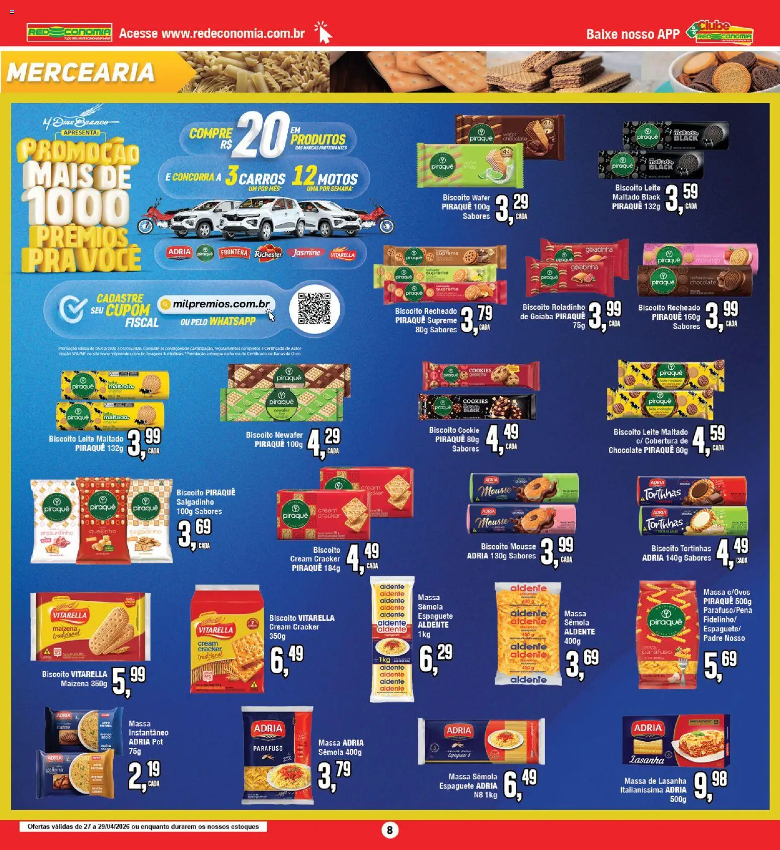 RedEconomia Folheto - válido de 27.04.2026 | Página: 8 | Produtos: Mousse, Espaguete, Biscoito, Lasanha