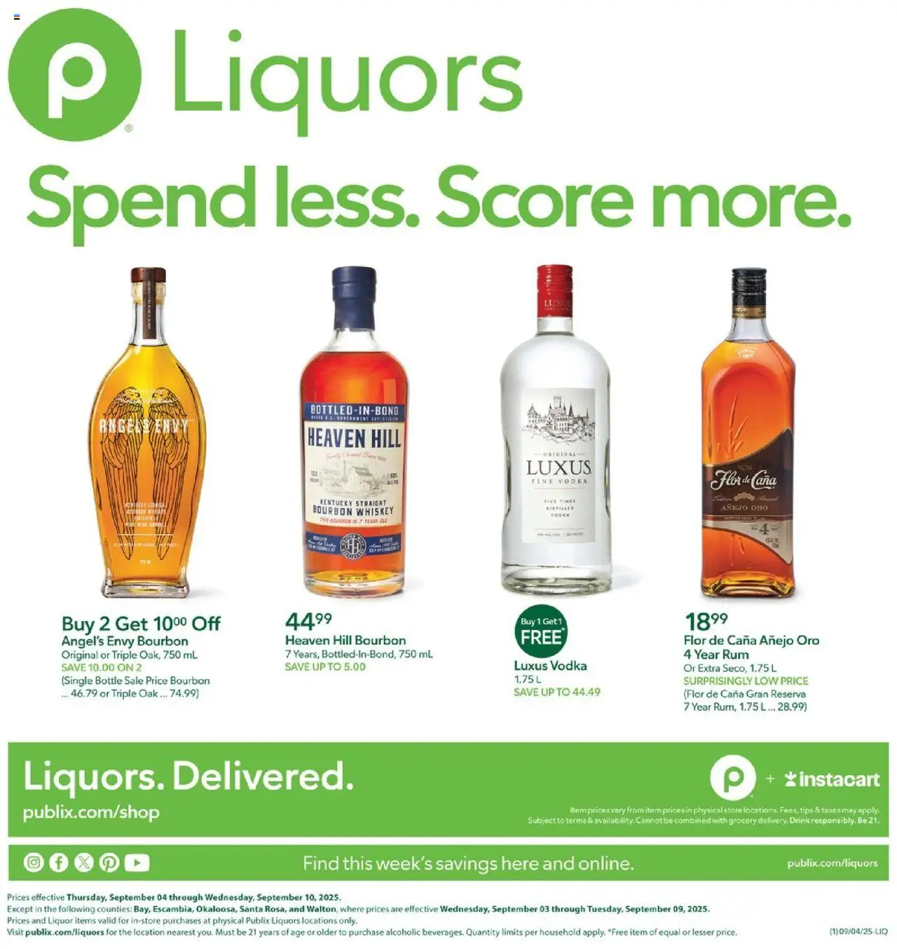 Publix Liquor - valid from 04.09.2025 | Page: 1 | Products: Bourbon, Vodka, Whiskey
