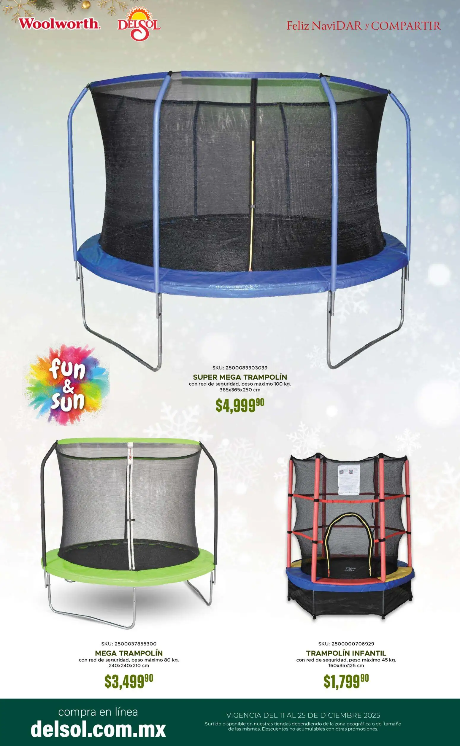 Nuevas ofertas de Del Sol y Woolworth válidas en toda la República Mexicana desde el 11.12.2025. ¡Encuentra las mejores ofertas en Del Sol y Woolworth catálogo! | Página: 13 | Productos: Trampolín