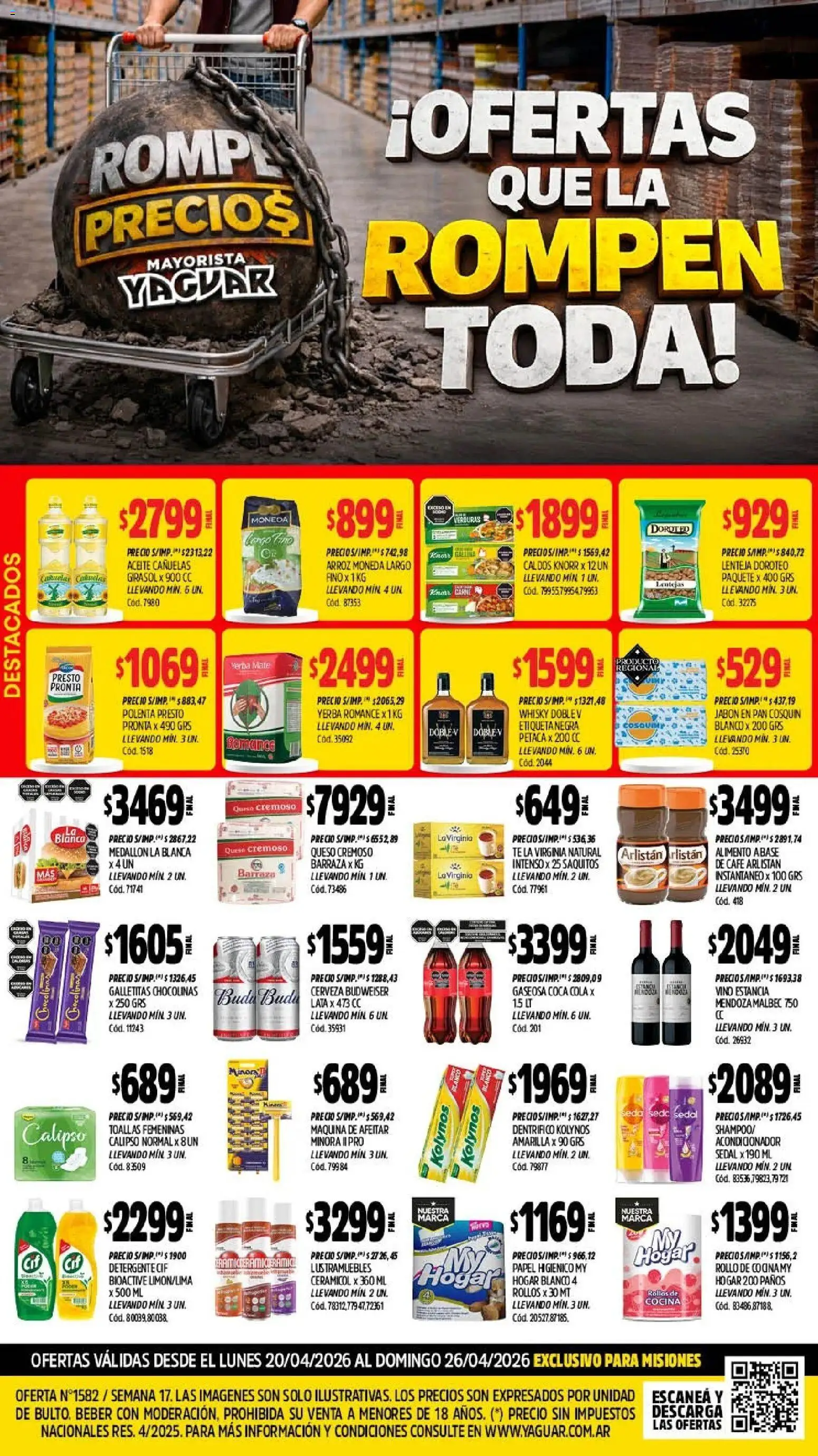 Yaguar - Oferta Semanal Misiones │ válido desde el 20.04.2026 | Página: 1 | Productos: Whisky, Yerba, Gaseosa, Detergente