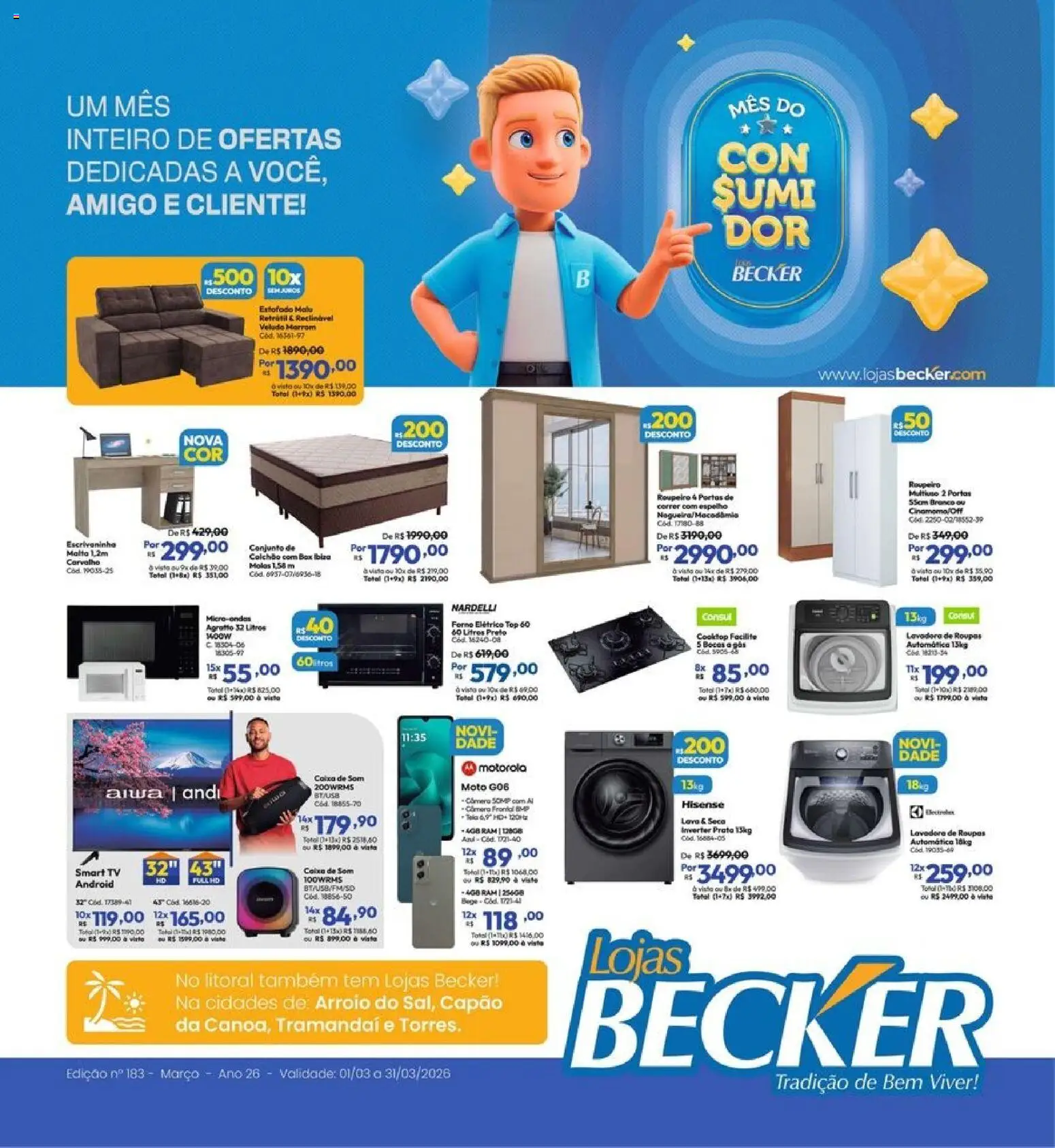 Lojas Becker Folheto - válido de 01.03.2026 | Página: 1 | Produtos: smart TV, Forno elétrico, Microondas, Câmera